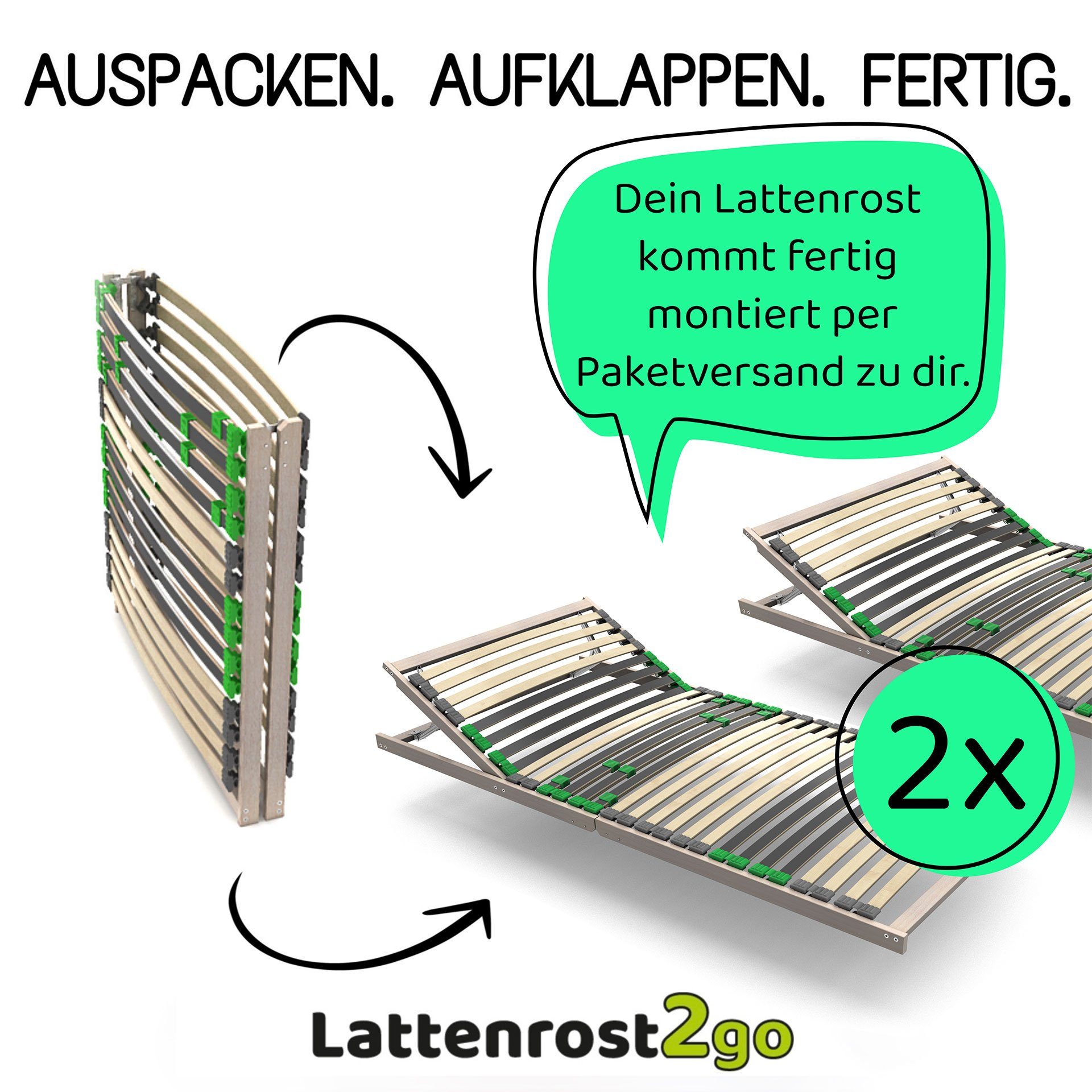 manuell Kopfteil verstellbar, Lattenrost2go, nicht FERTIG »Lattenrost -2x«, Fußteil verstellbar MONTIERT Kopfteil Holz aus 90x200 verstellbares Lattenrost