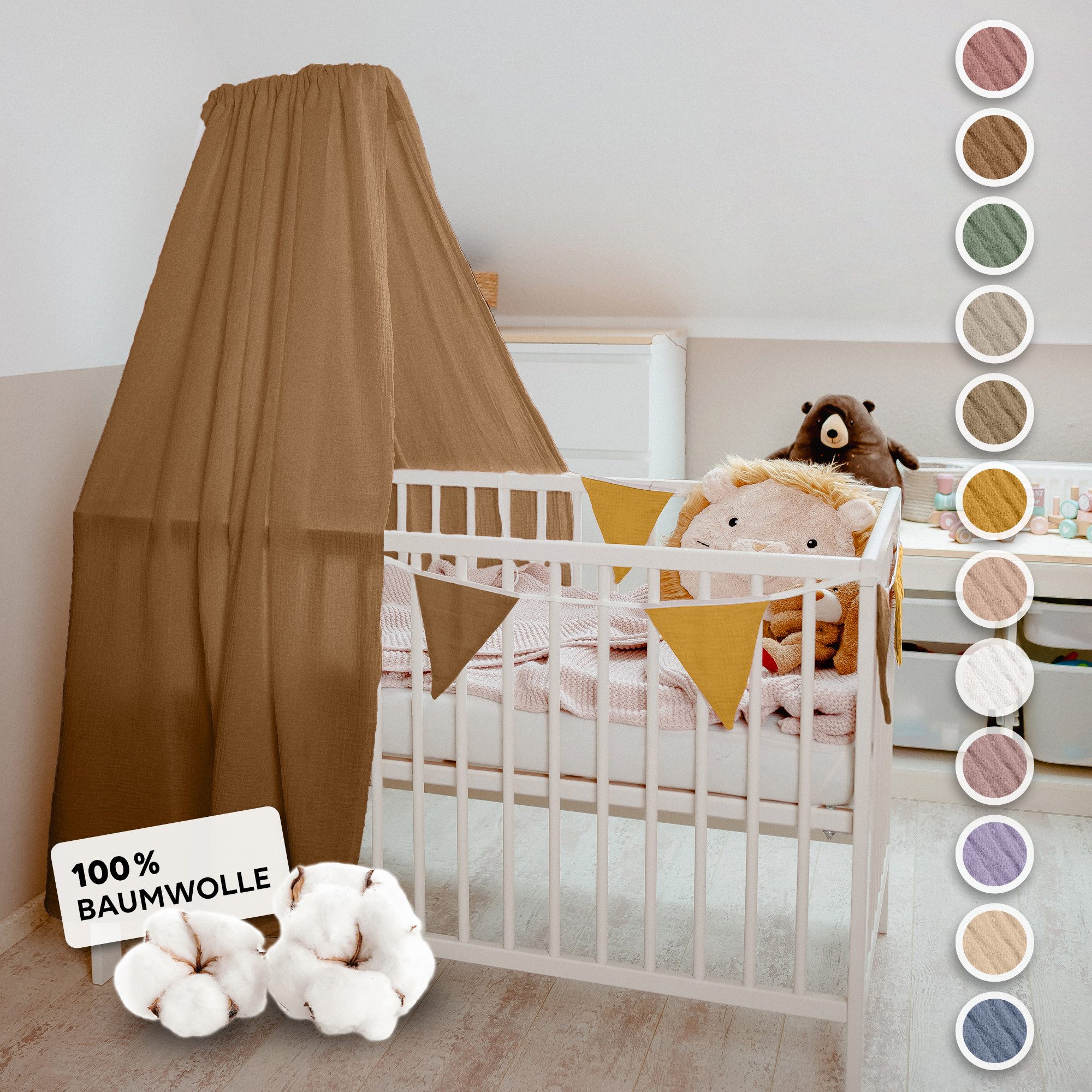 lilimaus Betthimmel Babybett Himmel aus 100% Musselin - luftiger Baldachin (1-tlg), behaglicher Rückzugsort im Babybett - sanft zu zarter Babyhaut