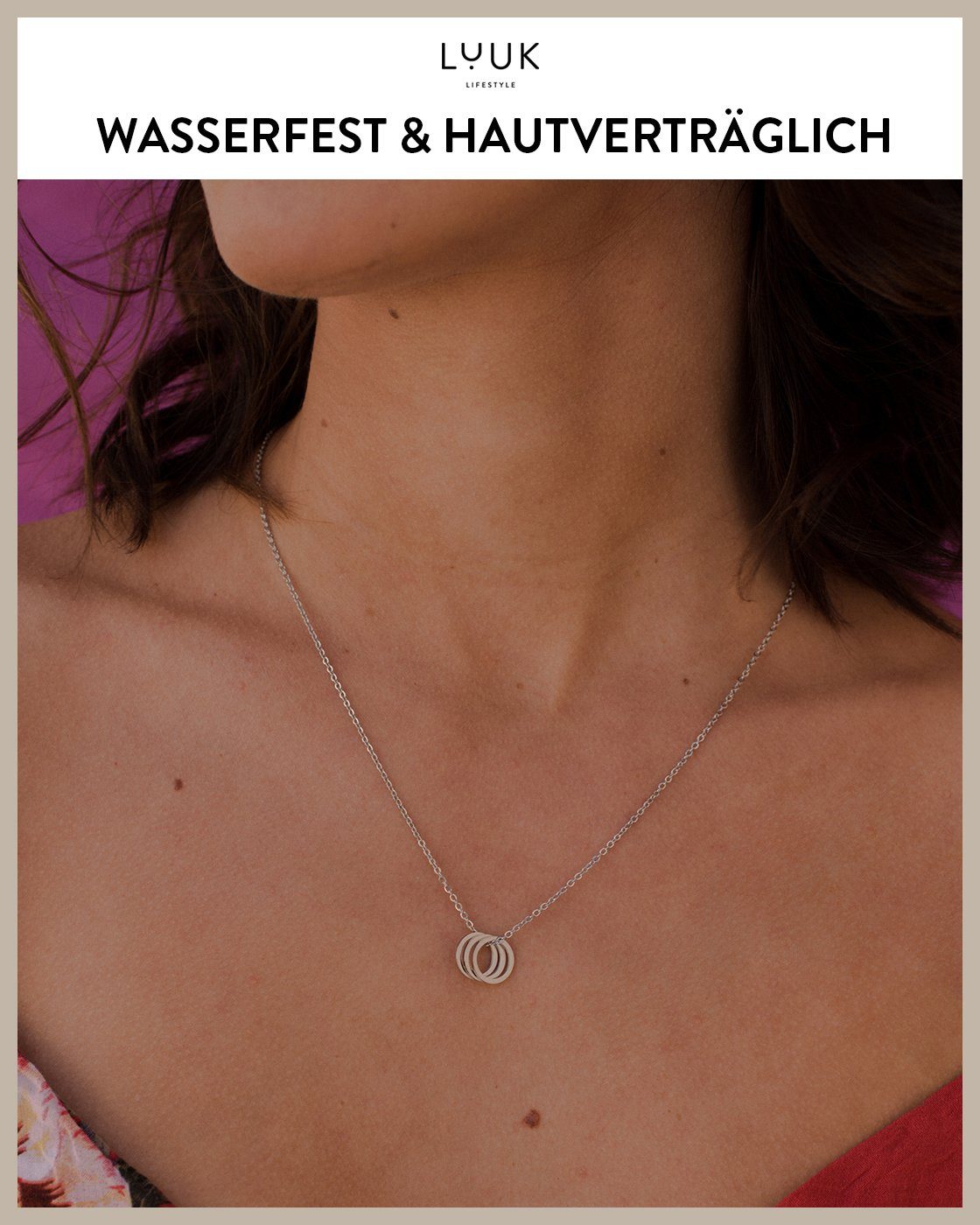 filigran LUUK und Geschenkidee und Anhänger mit Valentinstag, HAPPINESS Edelstahl, Ringen Modeaccessoire, Ringe, wasserfestes Kette 3 Silber Spruchkarte, Anhänger alltagstaugliches Kreisen und 3 dezent, LIFESTYLE