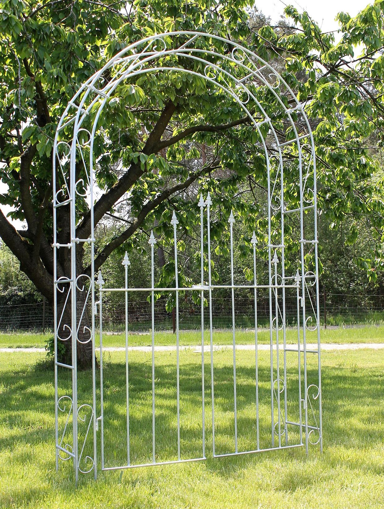 DanDiBo Rosenbogen mit Tür Verzinkt Breite 140 cm Rundbogen Feuerverzinkt