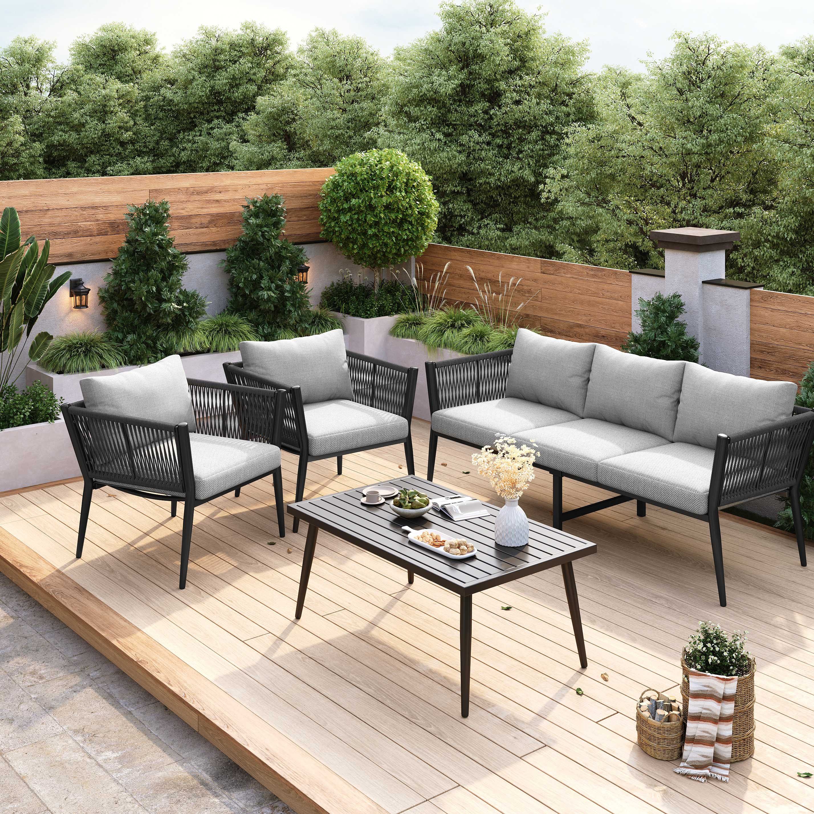 Flieks Gartenlounge-Set, 5-Sitzer Gartenmöbel-Set Balkonset mit günstig online kaufen