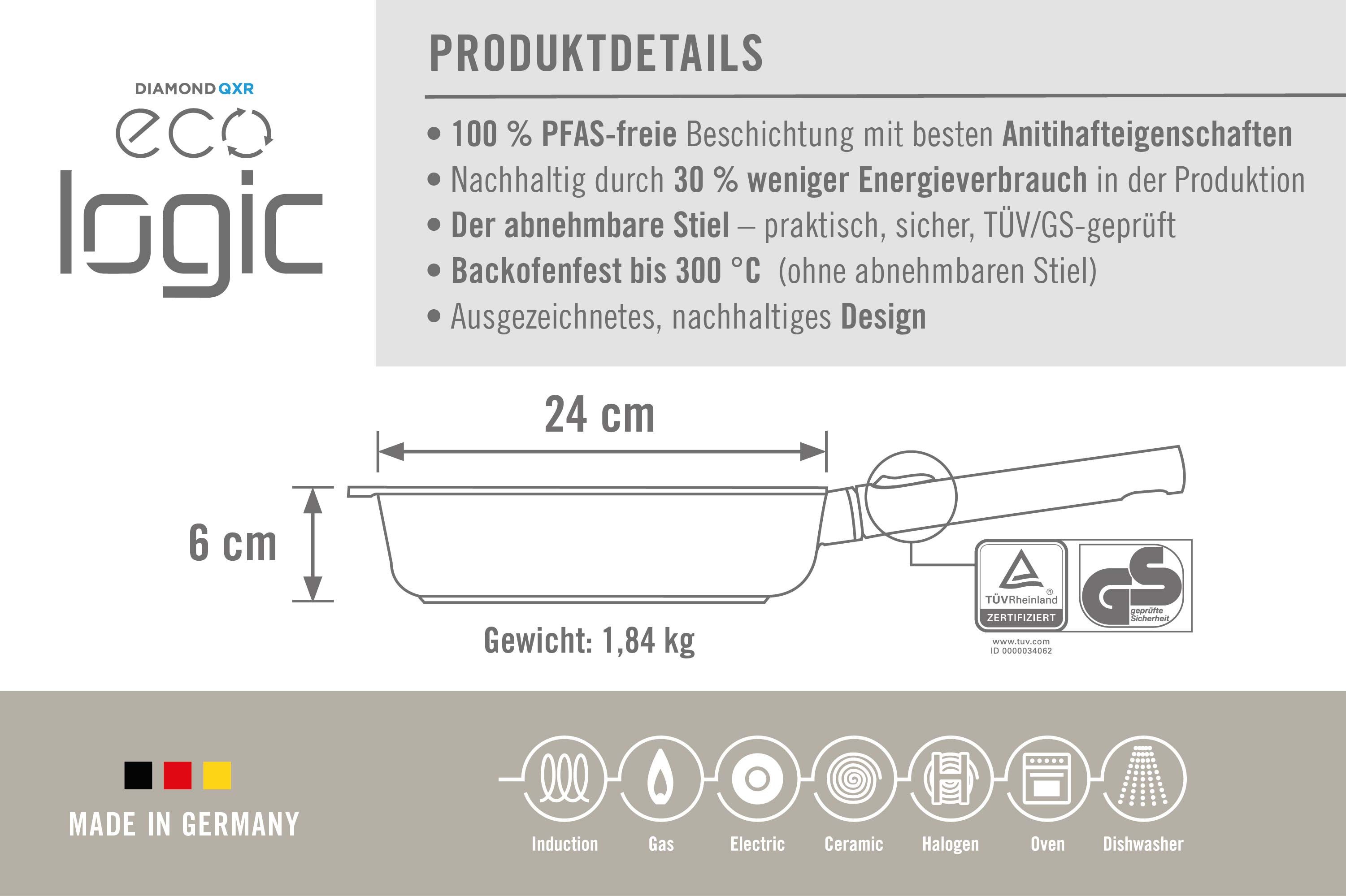 WOLL Bratpfanne Eco Logic QXR Guss-Pfanne viereckig, Aluminiumguss (1-tlg), PFAS-freie Diamond-QXR - Beschichtung