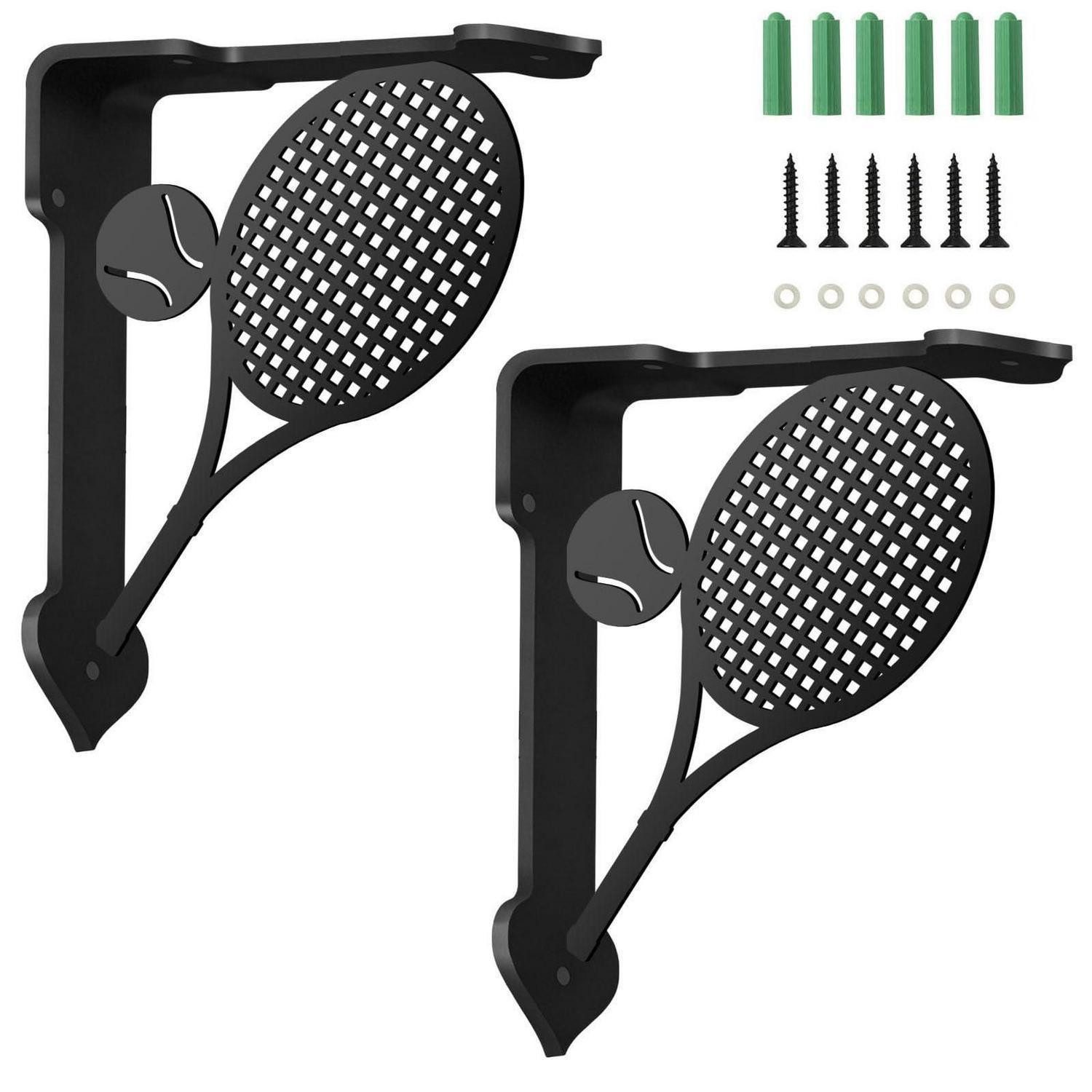LuxusKollektion Wandregalhalter Tennisschläger Regalwinkel Wandmontage Schwarz, 2-tlg.