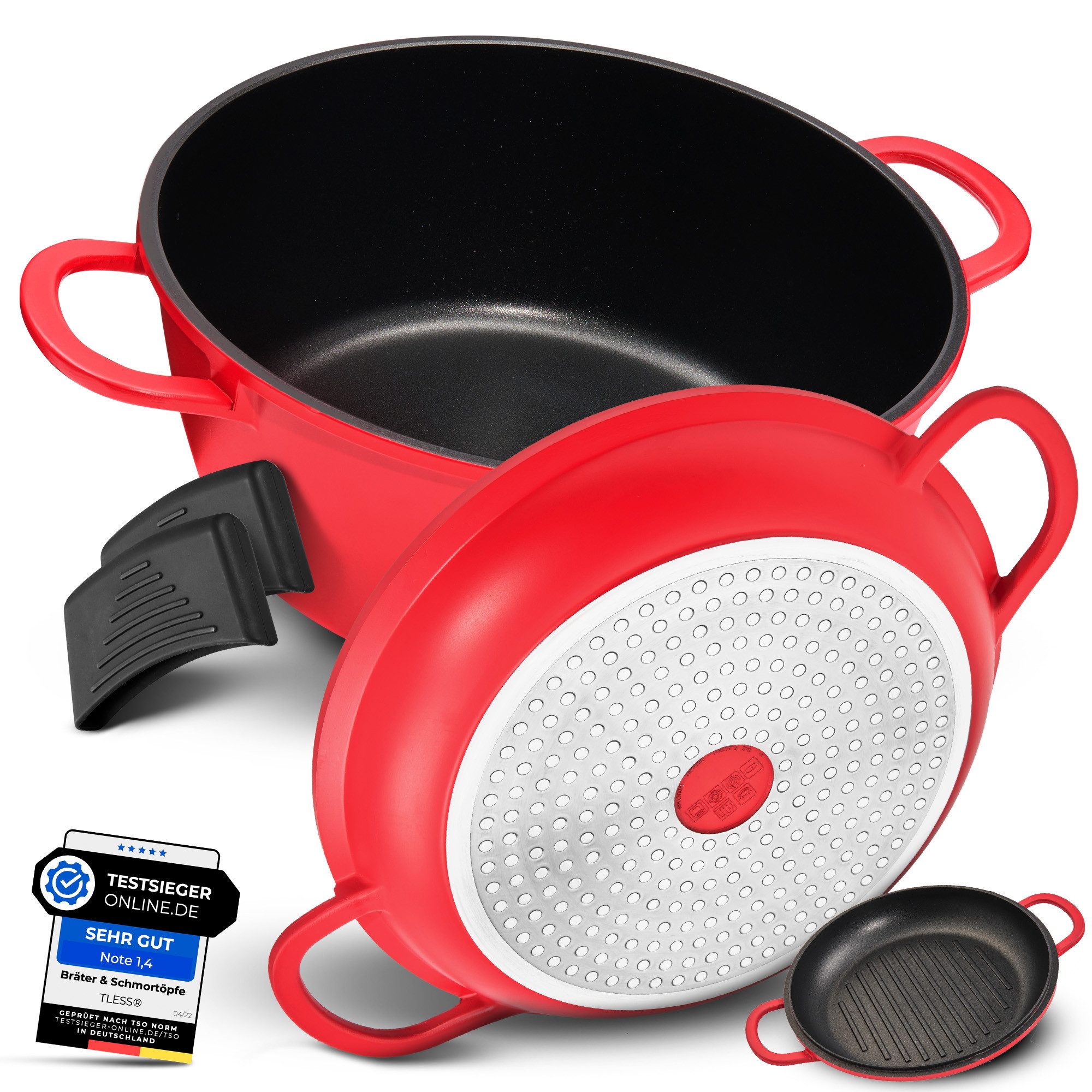 TLESS Bräter 2in1 Aluguss mit Deckel backofengeeignet & induktionsfähig, Aluminiumguss, Induktion