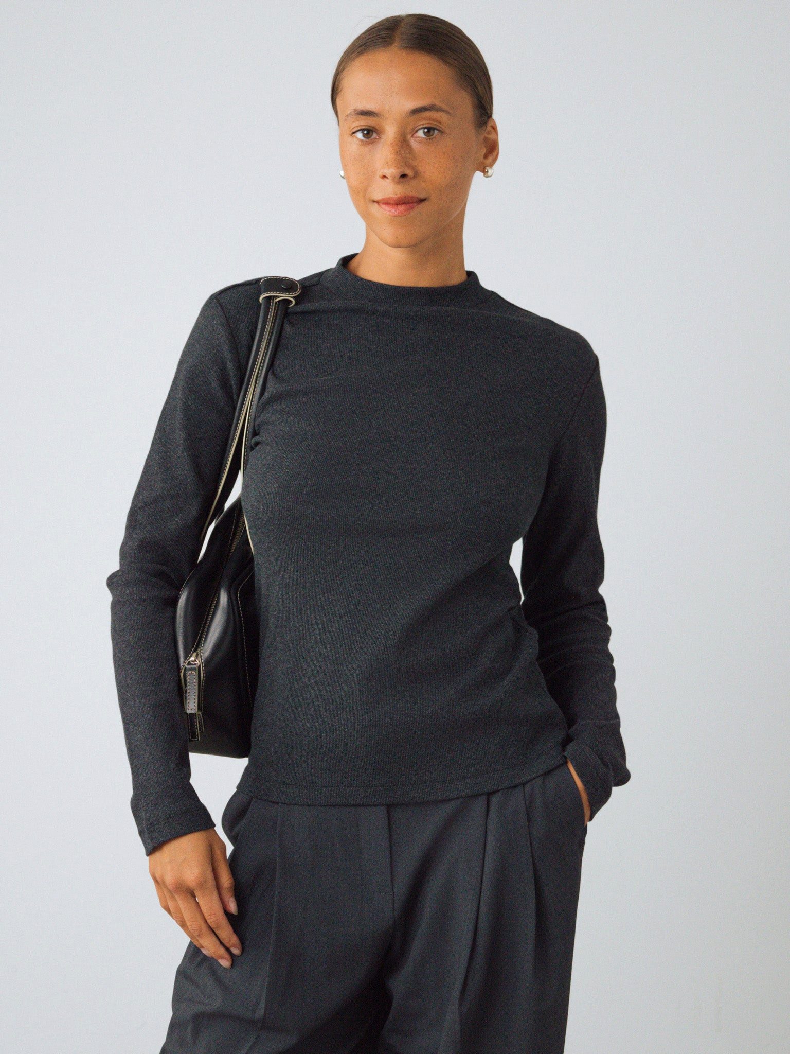 HONEST BASICS T-Shirt Langarm Shirt mit Stehkragen aus Bio- und recycelter Baumwolle