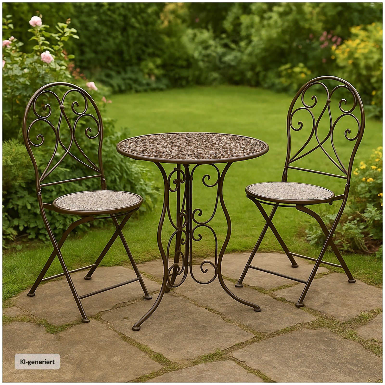 HTI-Living Balkonset Tischgruppe Lani Antik, (Set, 3-tlg., 1x Tisch, 2x Stühle), Sitzgruppe Metall Garten nostalgisch