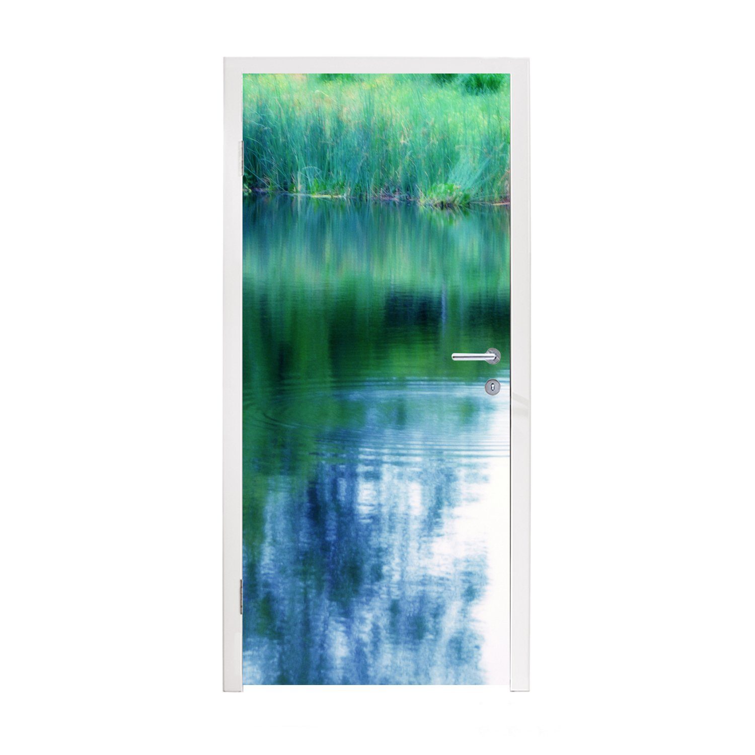 Tür, im 75x205 europäischen St), Spiegelung cm für Garten Fototapete Frankreich., Matt, bedruckt, (1 im Monet Türtapete Wasser Türaufkleber, in von MuchoWow