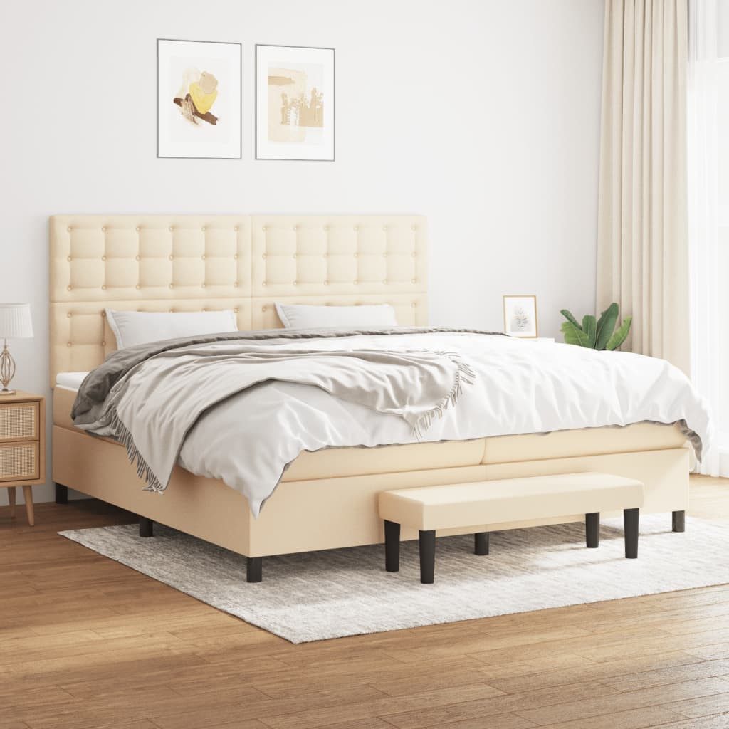 vidaXL Boxspringbett Boxspringbett mit Matratze Creme 200x200 cm Stoff Bett günstig online kaufen