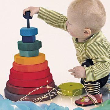 GRIMM´S Spiel und Holz Design Spielbausteine Großer Geometrischer Scheibenturm Holzspielzeug Stapelturm