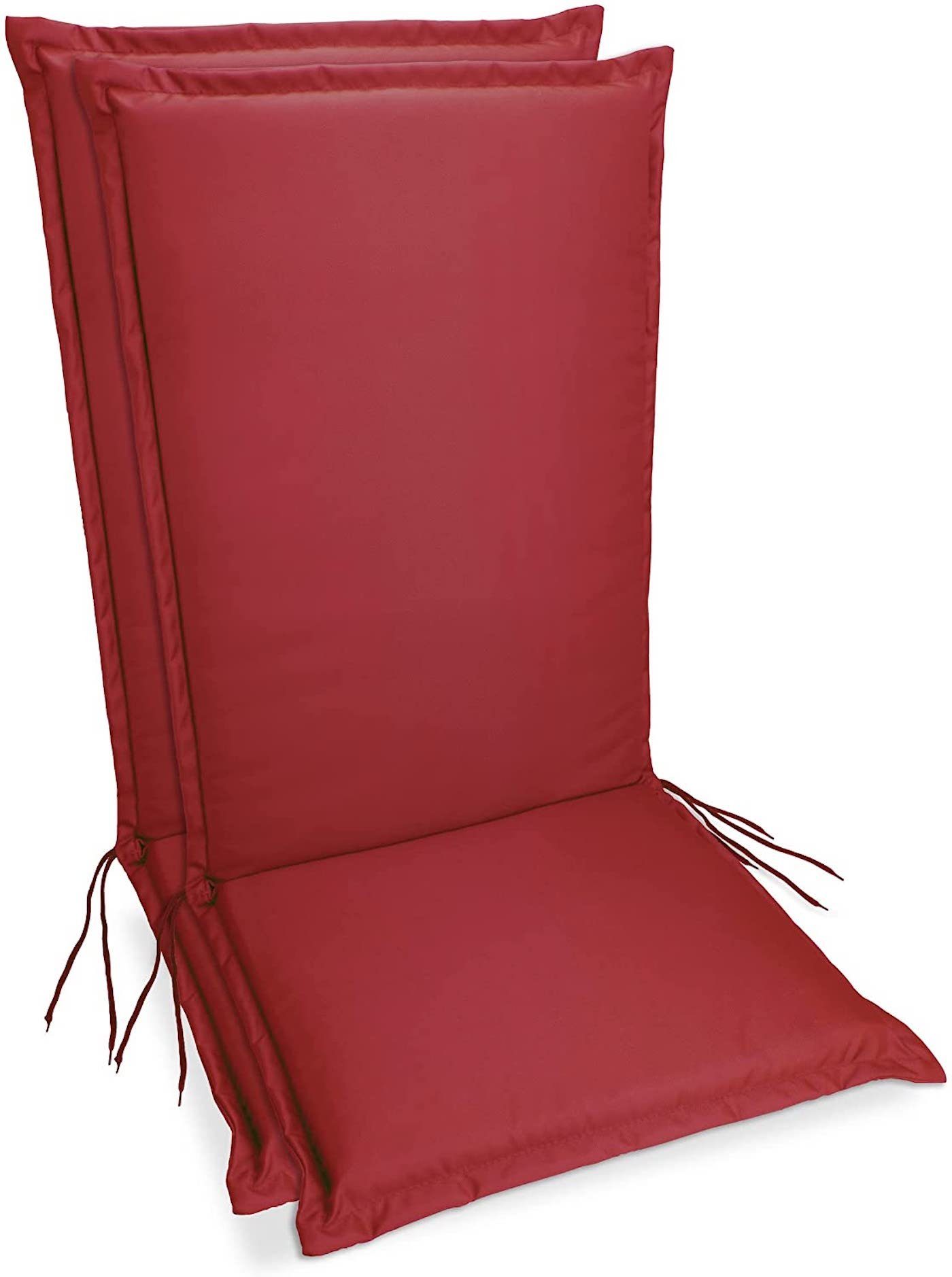sunnypillow Liegenauflage Polsterauflagen Gartenstuhlauflage 120 x 50 extra Dicke 9cm, 2er Set Rot
