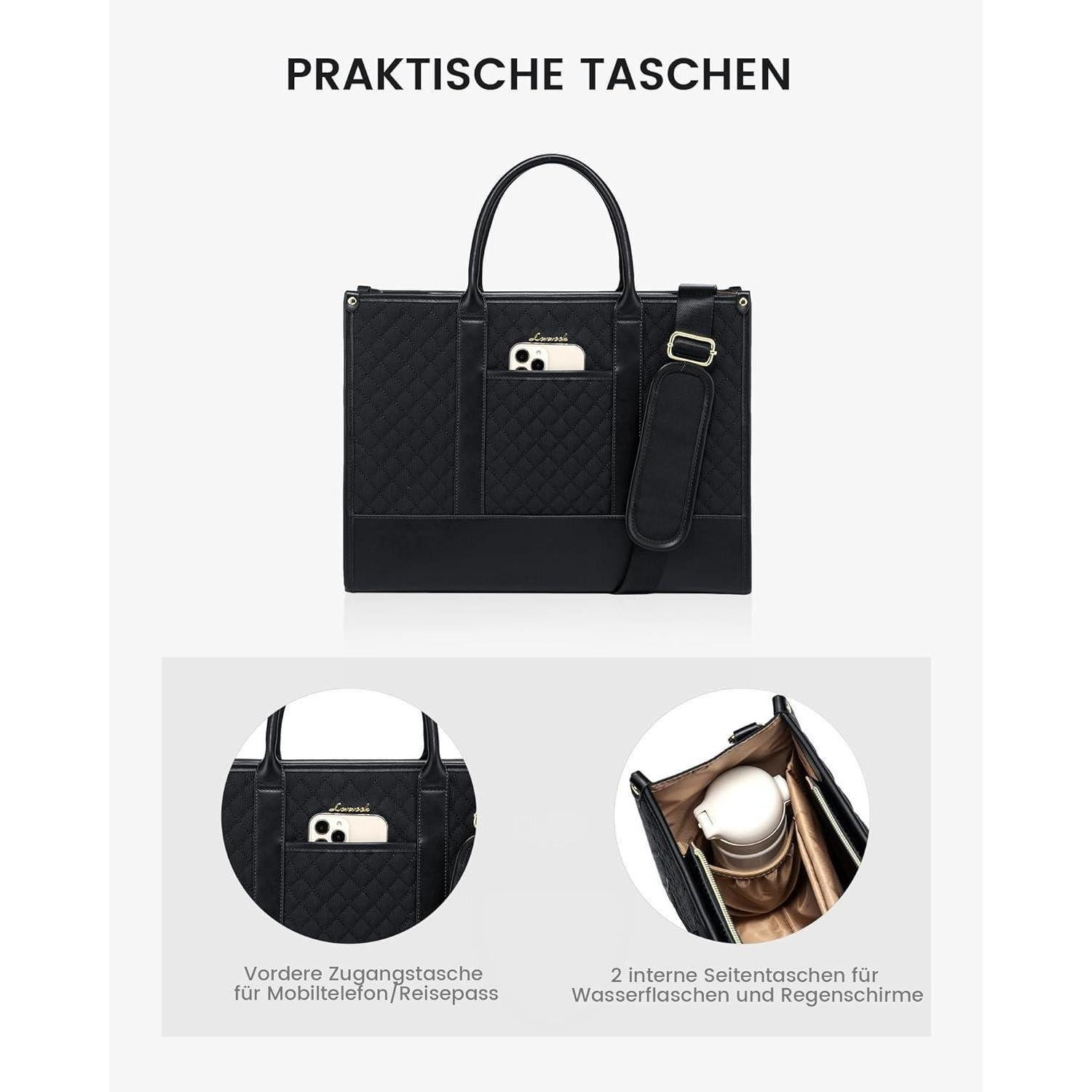 LuxusKollektion Laptoptasche Laptoptasche Damen 15,6 Zoll wasserdicht Business Aktentasche Schwarz