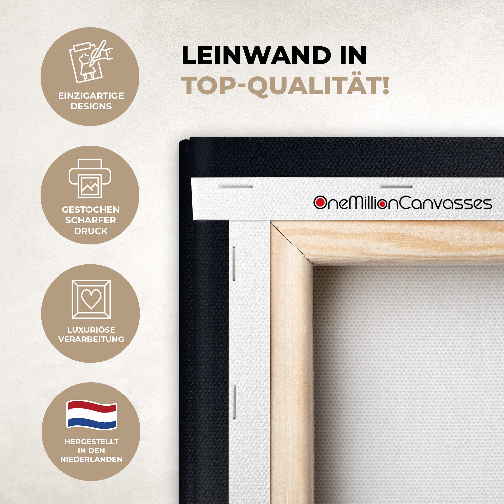 OneMillionCanvasses® Leinwandbild Retro - Weihnachtsmann - Rentier - Weihnachtsbaum, Fotodruck (1 St), Wandbild, Deko Schlafzimmer Wohnzimmer Flur 20x20 cm