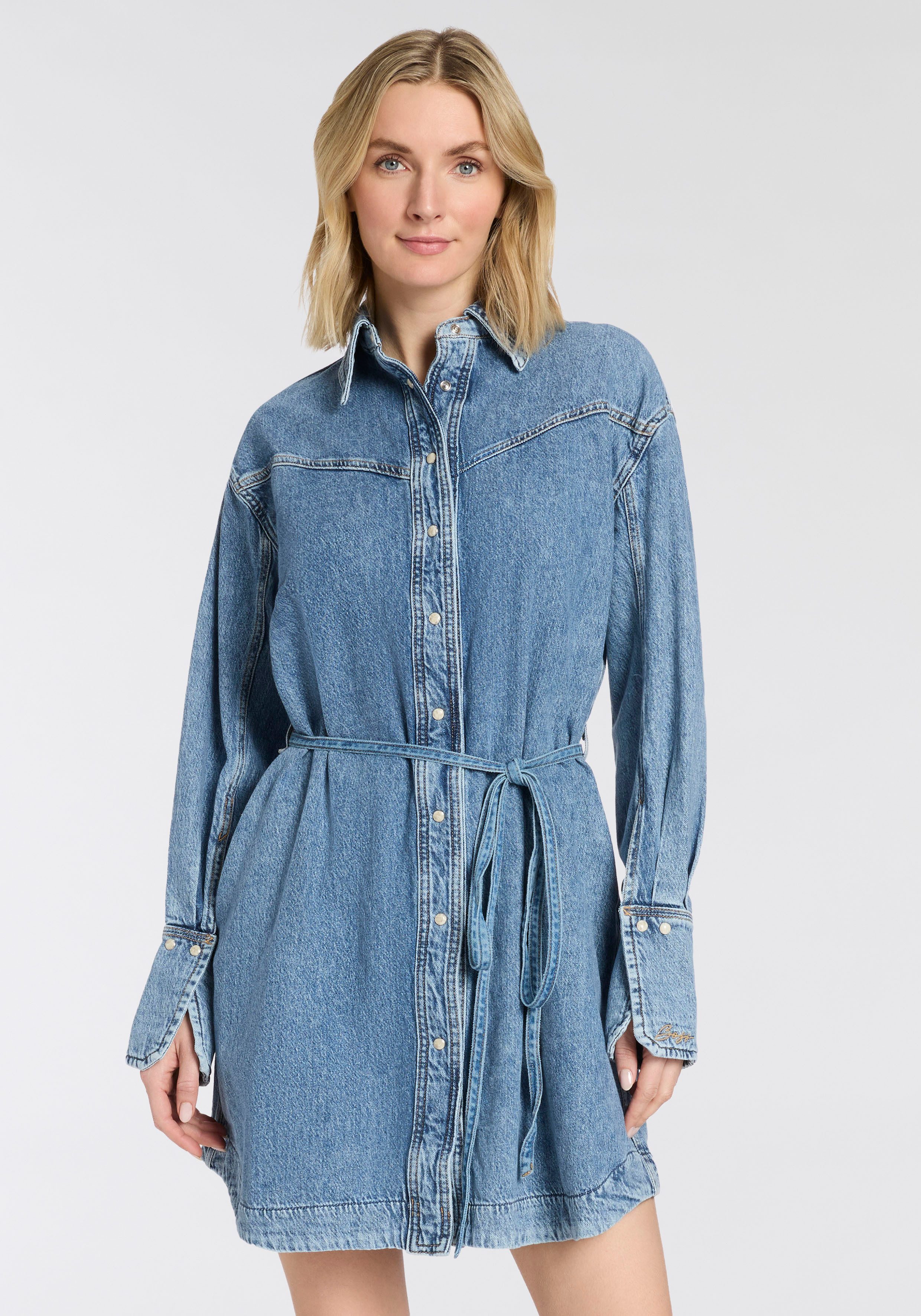 BOSS ORANGE Hemdblusenkleid Shirtdress Premium Damenmode tailliert, Denim-Look