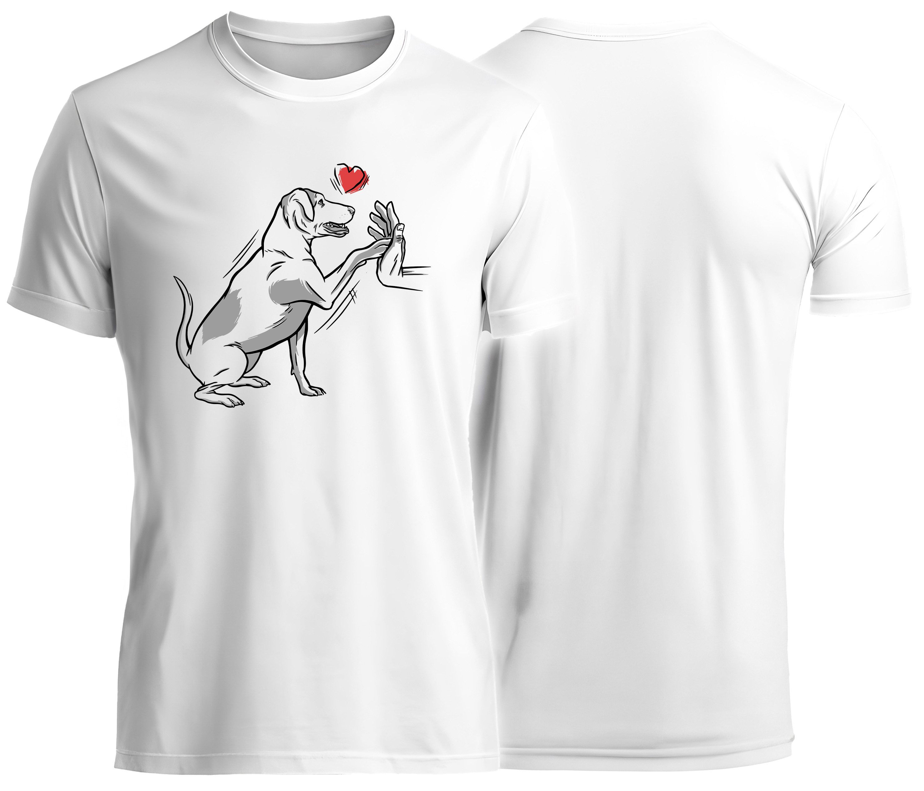 MyDesign24 T-Shirt Hunde print Shirt mit Herz Hunde T-Shirt weiss kurzarm Regular Fit i234