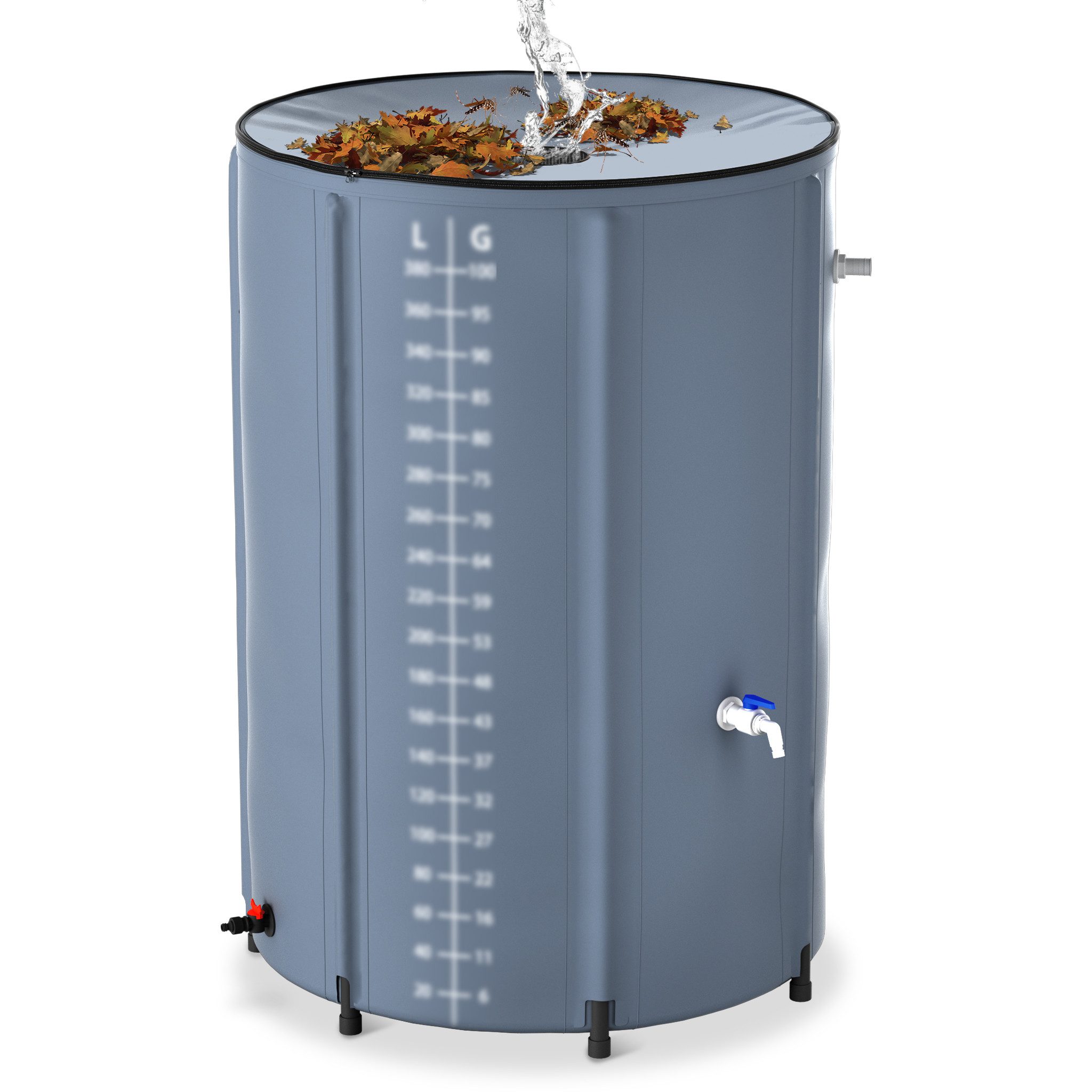 FIVMEN Regentonne Faltbare Regenwassertonne 750 L Regenwassertank Wassertank Regenfass, 750 l, Wasserauffangbehälter mit Wasserhahn, Skala, Ablauf von Regenwasser