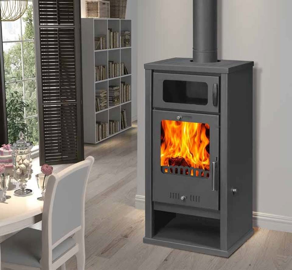 moeby24 Kaminofen Kamin Ofen Kaminofen Anthrazit 130mm Rauchrohr 7,78 KW Troy BimSchV 1-2 EEK A+, 7 kW, Kamin, (1-tlg), Rauchrohranschluss: 130 mm (oben);