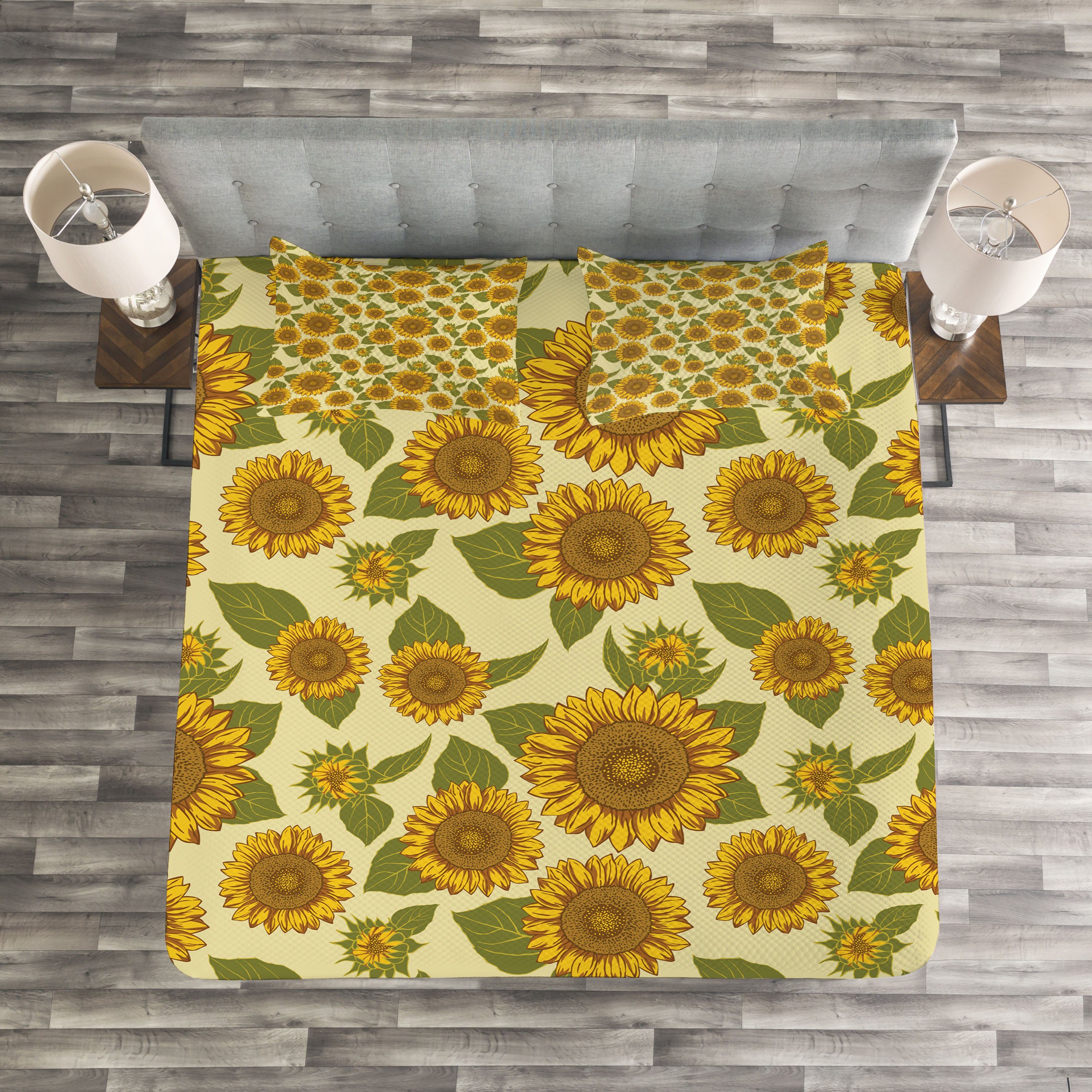 Set mit Stil Tagesdecke Jahrgang Waschbar, Funky Kissenbezügen Sunflower Abakuhaus,