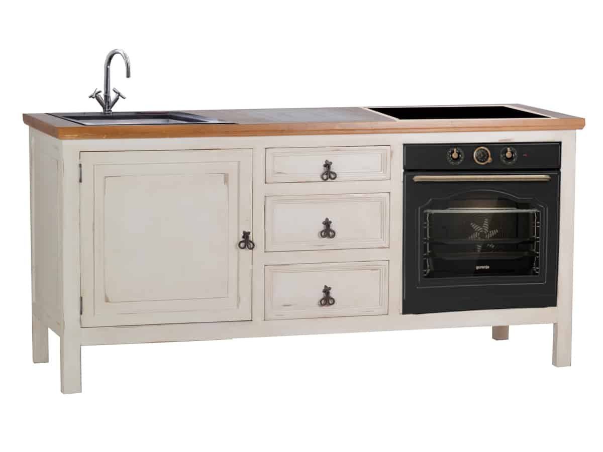 MiaMöbel Spülenschrank Mexico aus massivem Pinienholz Weiß