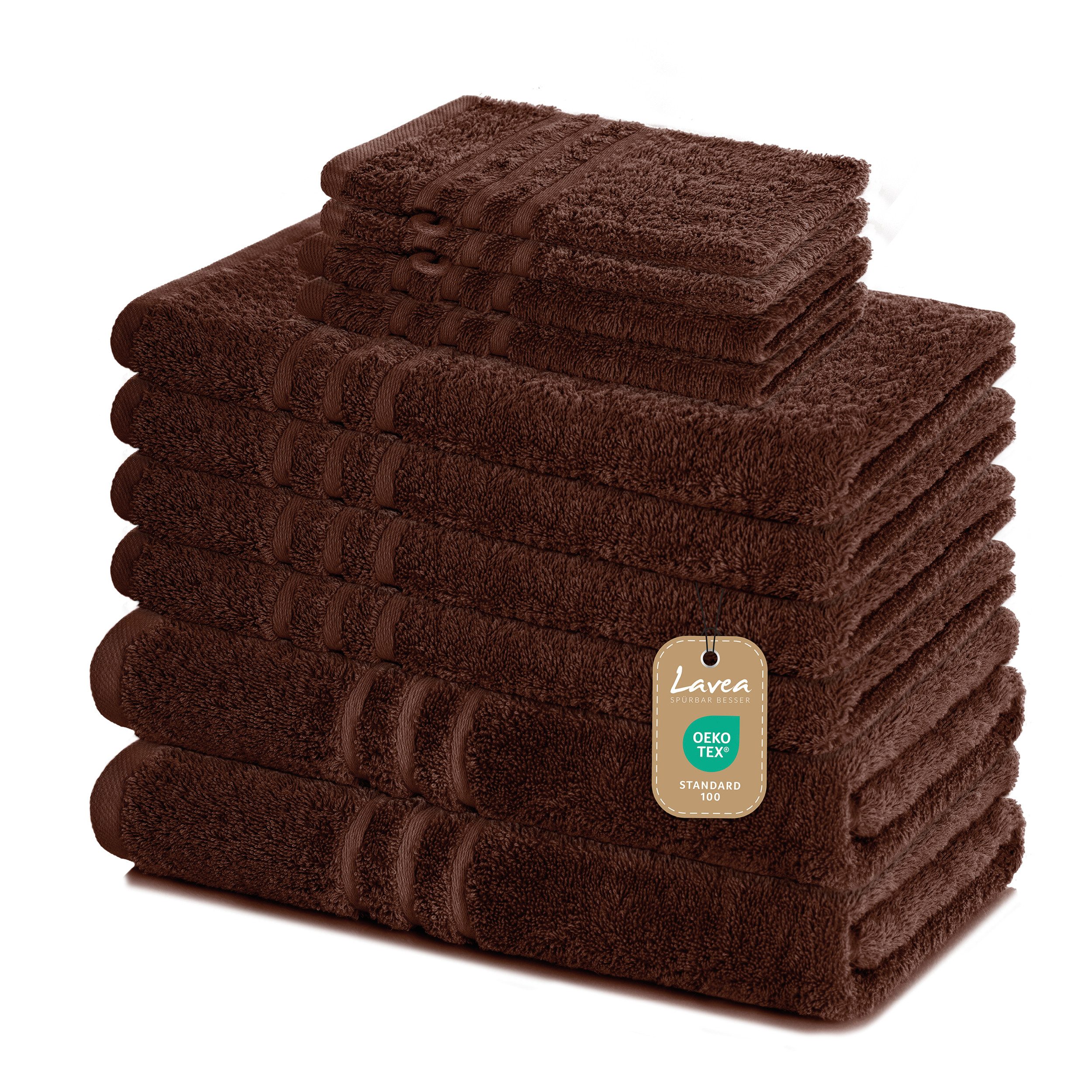 Lavea Handtuch Set Elena, Duschtücher, Handtücher, Gästetücher, Waschhandschuhe, 100% Baumwolle (Set, 10-St), Frottierserie, weich & saugstark, pflegeleicht, 500 g/m² Frottier