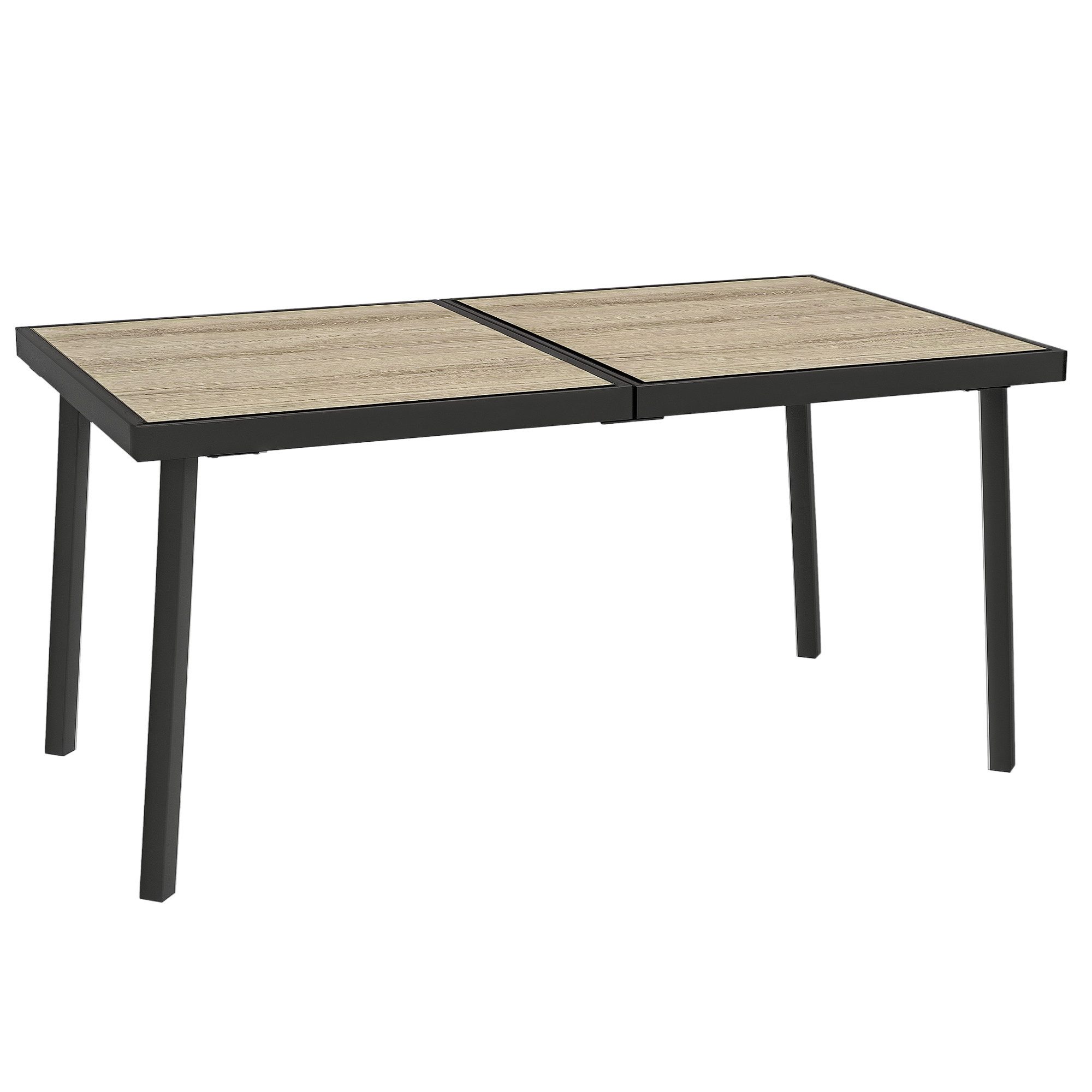 Outsunny Gartentisch Terrassentisch für 6 Personen mit Holzoptik (Balkontisch, 1-St., Esstisch für Garten), Stahlgestell, Grau, 145 x 85 cm