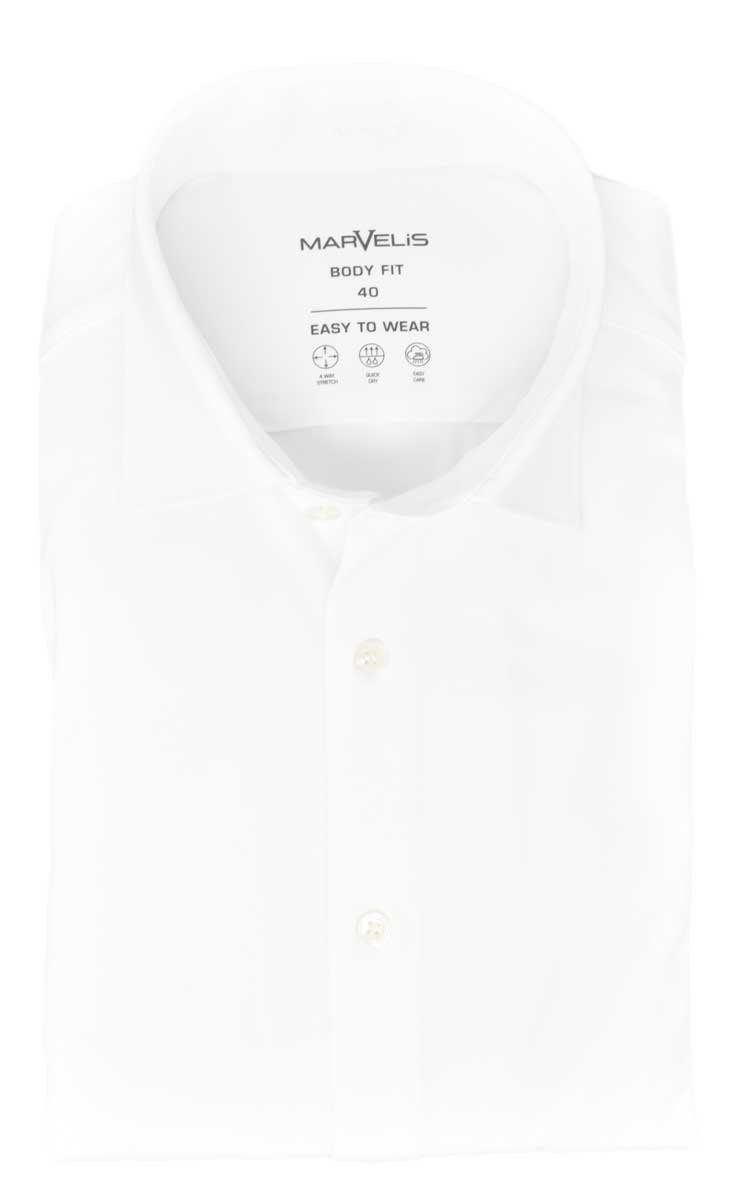 MARVELIS Businesshemd Easy To Wear Hemd - Body Fit - Langarm - Einfarbig - Weiß 4-Way-Stretch