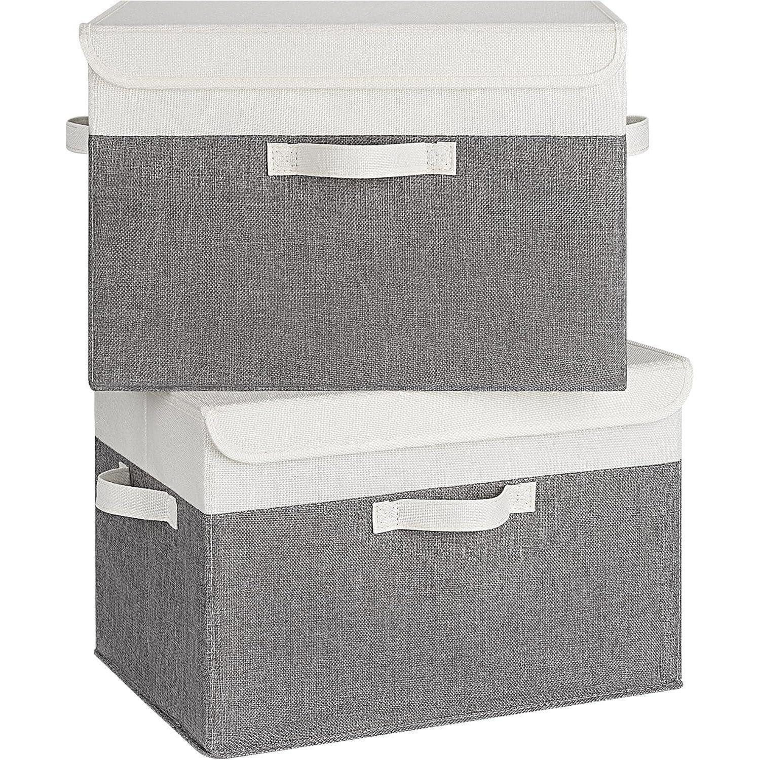 LuxusKollektion Faltbox Aufbewahrungsboxen Deckel Stoff 2 Stück Kleidung Extra Groß Weiß-grau