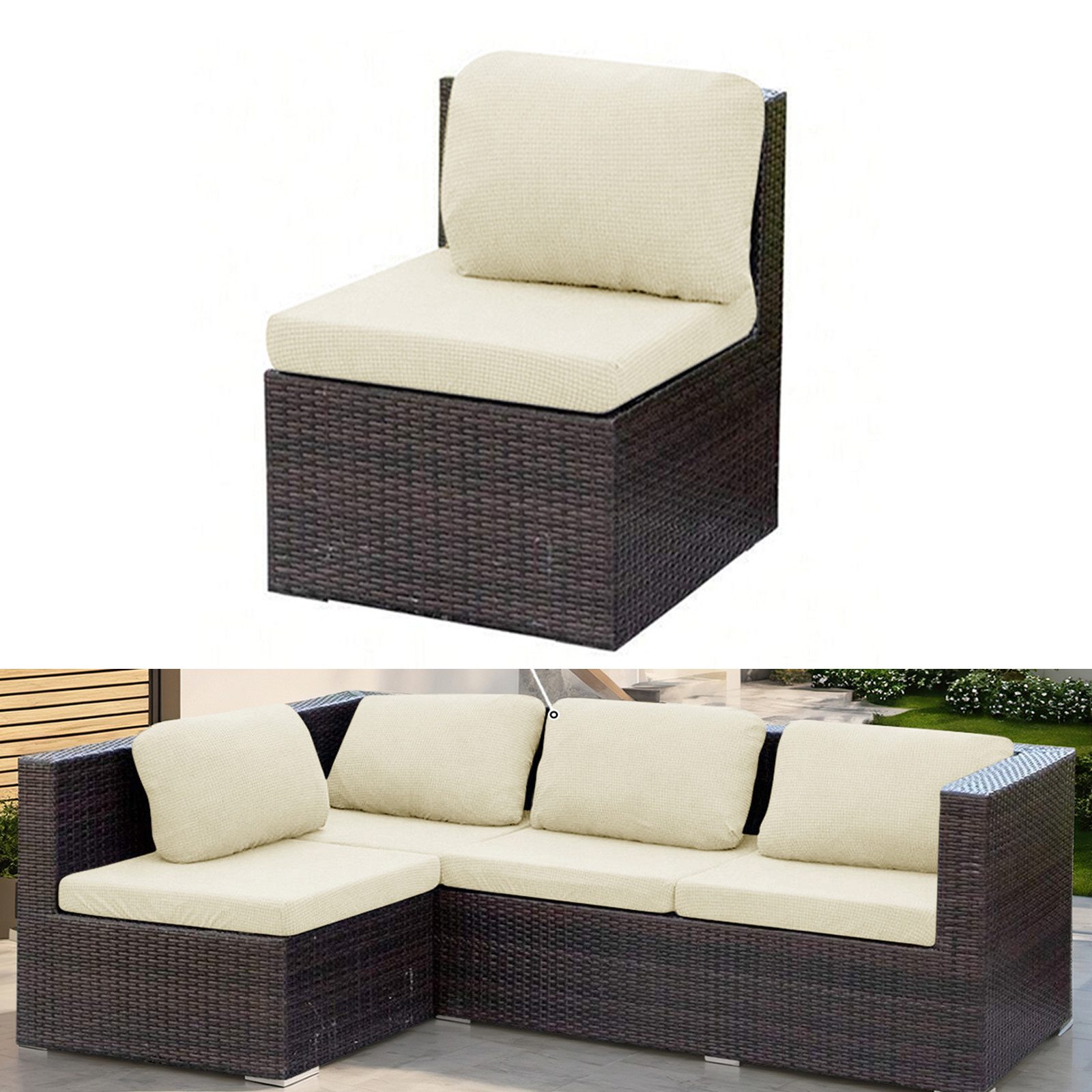 BTTO Ecksofahusse Elastisch Sofa Sitzkissen Jacquard Wasserdichter Kissenbezug Sofabezug, Rechteckig Sitzkissenbezug Sofa Cover für Möbelschutz,AußenSofasitz