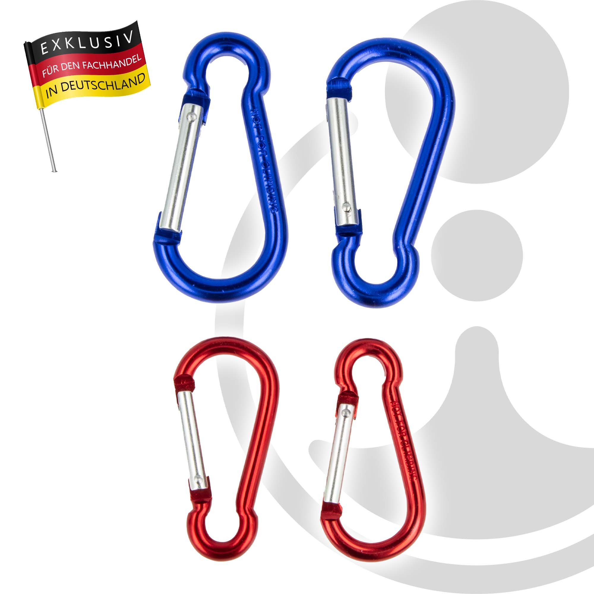 EUROTOOLS Karabiner Karabinerhakensatz 4-teilig, Aluminium 2-farbig, federbelastet