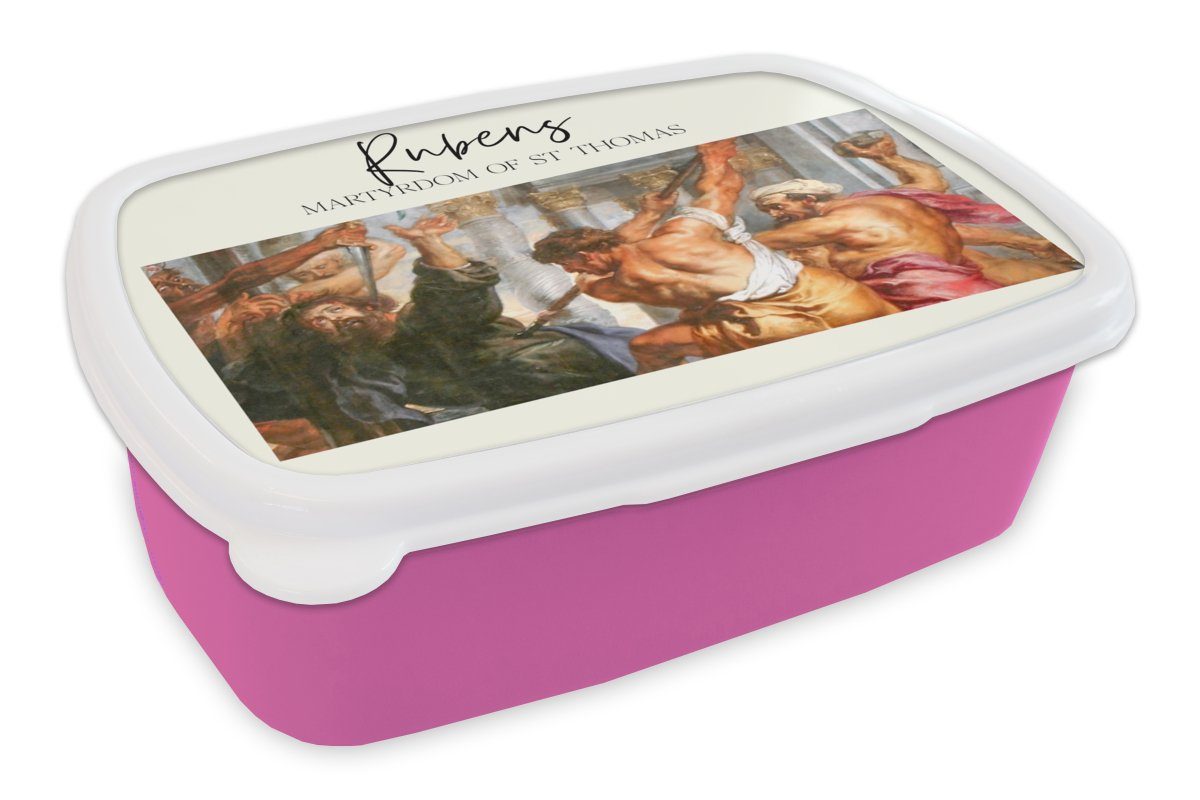 MuchoWow Lunchbox Kunst - Rubens - Martyrium des Heiligen Thomas, Kunststoff, (2-tlg), Brotbox für Erwachsene, Brotdose Kinder, Snackbox, Mädchen, Kunststoff rosa