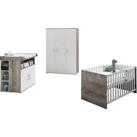 Lüttenhütt Babyzimmer-Komplettset Henning, (Set, 5-St), Kleiderschrank, Kinderbett, Wickelkommode, Seiten und Wickelkomm-Regal