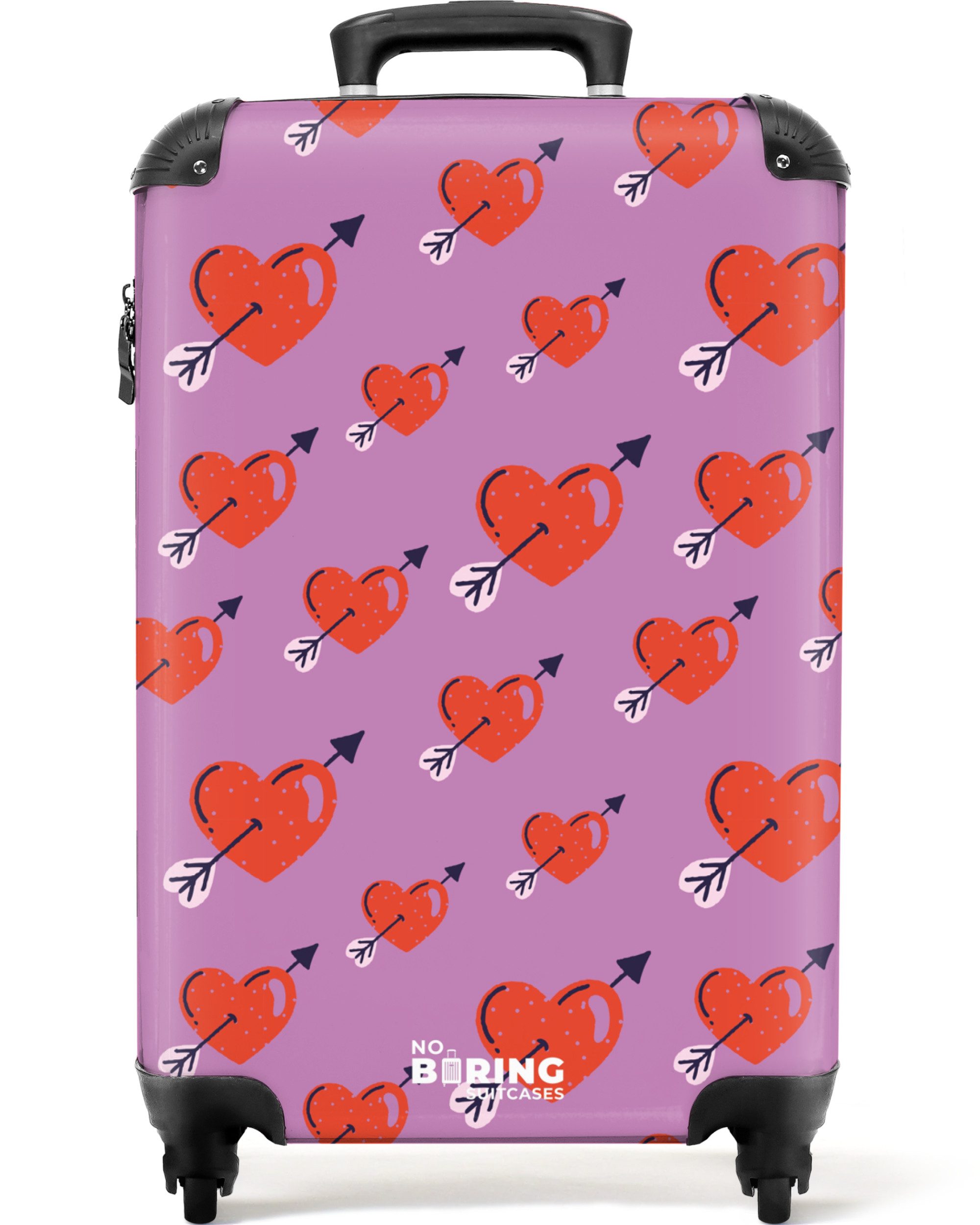 NoBoringSuitcases.com© Hartschalen-Trolley Lila mit roten Herzen günstig online kaufen