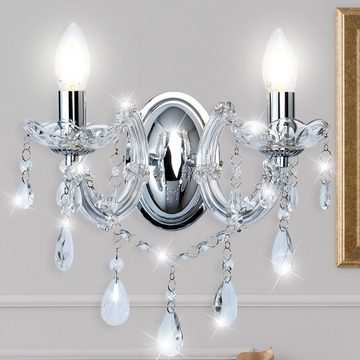 etc-shop Wandleuchte, Glas Kristall Wand Kron Leuchter Chrom Lampe Wohn Zimmer