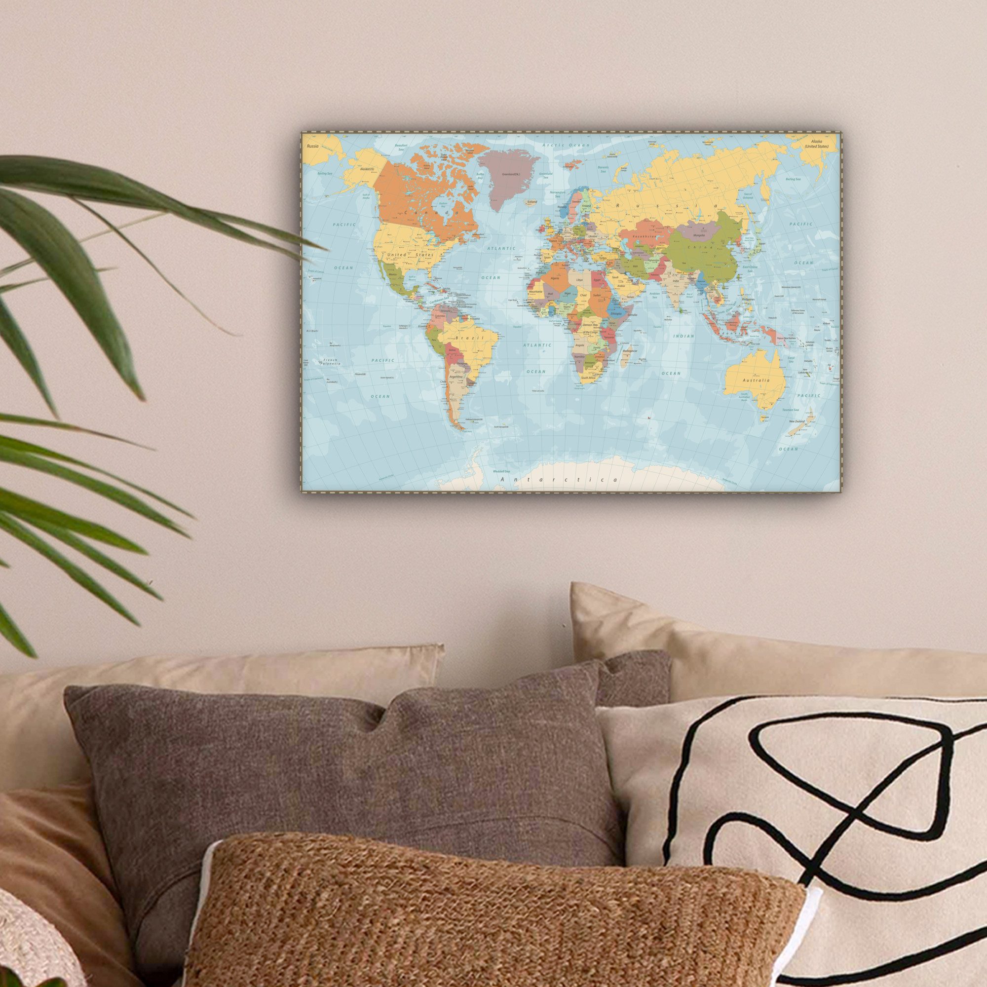 OneMillionCanvasses® Leinwandbild Weltkarte - Farben - Atlas, Fotodruck (1 günstig online kaufen