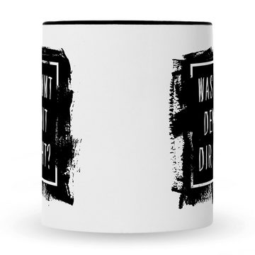 GRAVURZEILE Tasse mit Spruch - "Was stimmt denn mit Dir nicht?", Keramik, Farbe: Schwarz & Weiß