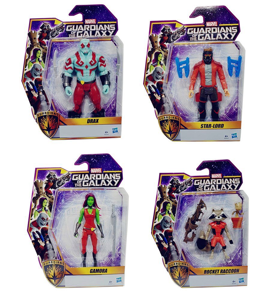 Hasbro Spielfigur Guardians of the Galaxy 4er Set Spielfiguren zum S, (Set, 4-tlg., Drax the Destroyer Peter Quill Star-Lord Gamora Rocket Raccoon)