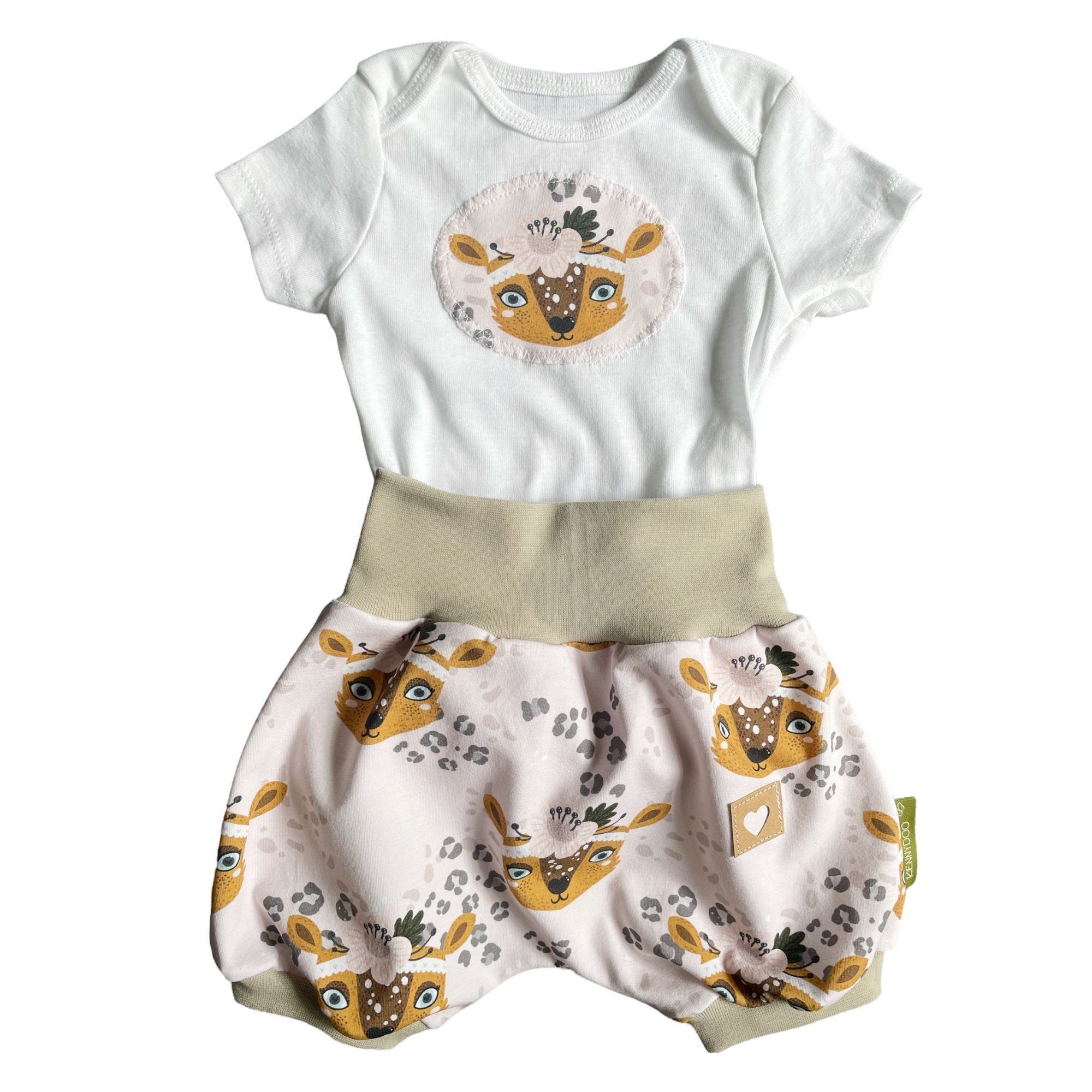 kennydoo Body & Shorts Kinder- Baby Set, Rehlein (Set, 2 teilig) Handgefertigt, mitwachsender Schnitt, weiche Bündchen