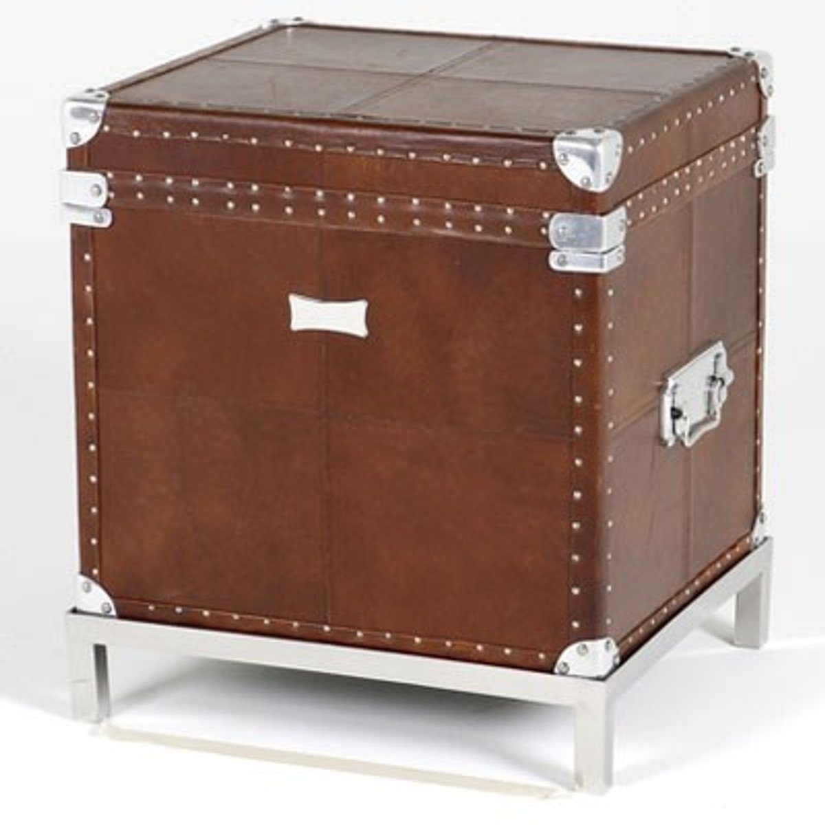 Casa Padrino Beistelltisch Vintage Echtleder Koffertisch Braun 45 x 40 x H50 cm - Echt Leder Vintage Look