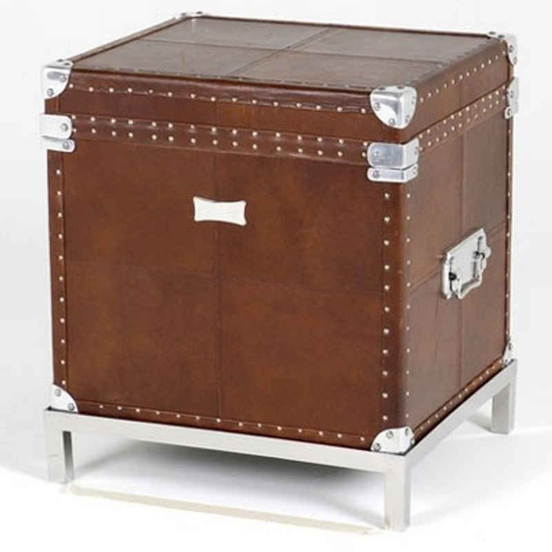 Casa Padrino Beistelltisch Vintage Echtleder Koffertisch Braun 45 x 40 x H50 cm - Echt Leder Vintage Look