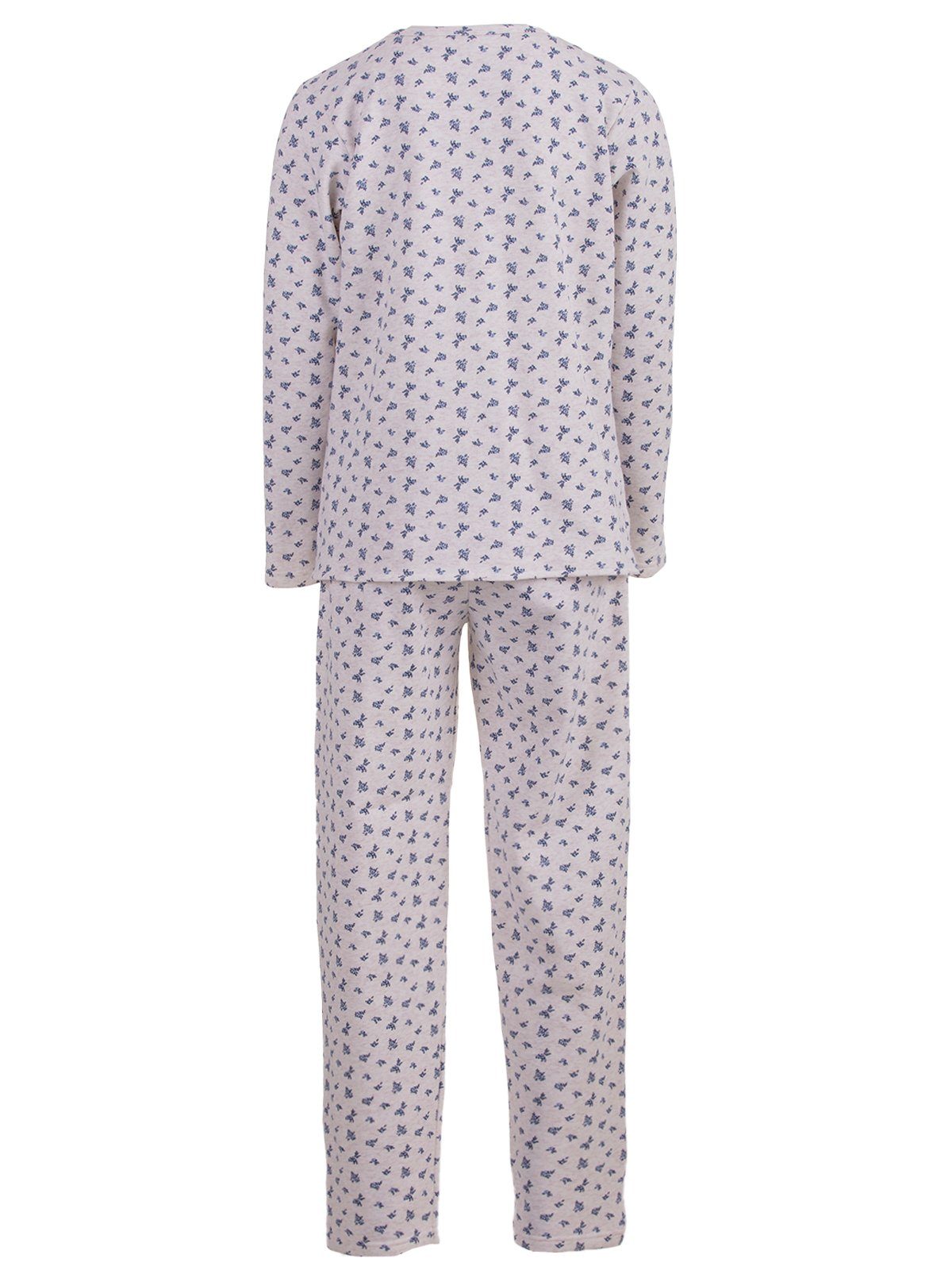 Schlafanzug Blumen Thermo - zeitlos Set blau Pyjama