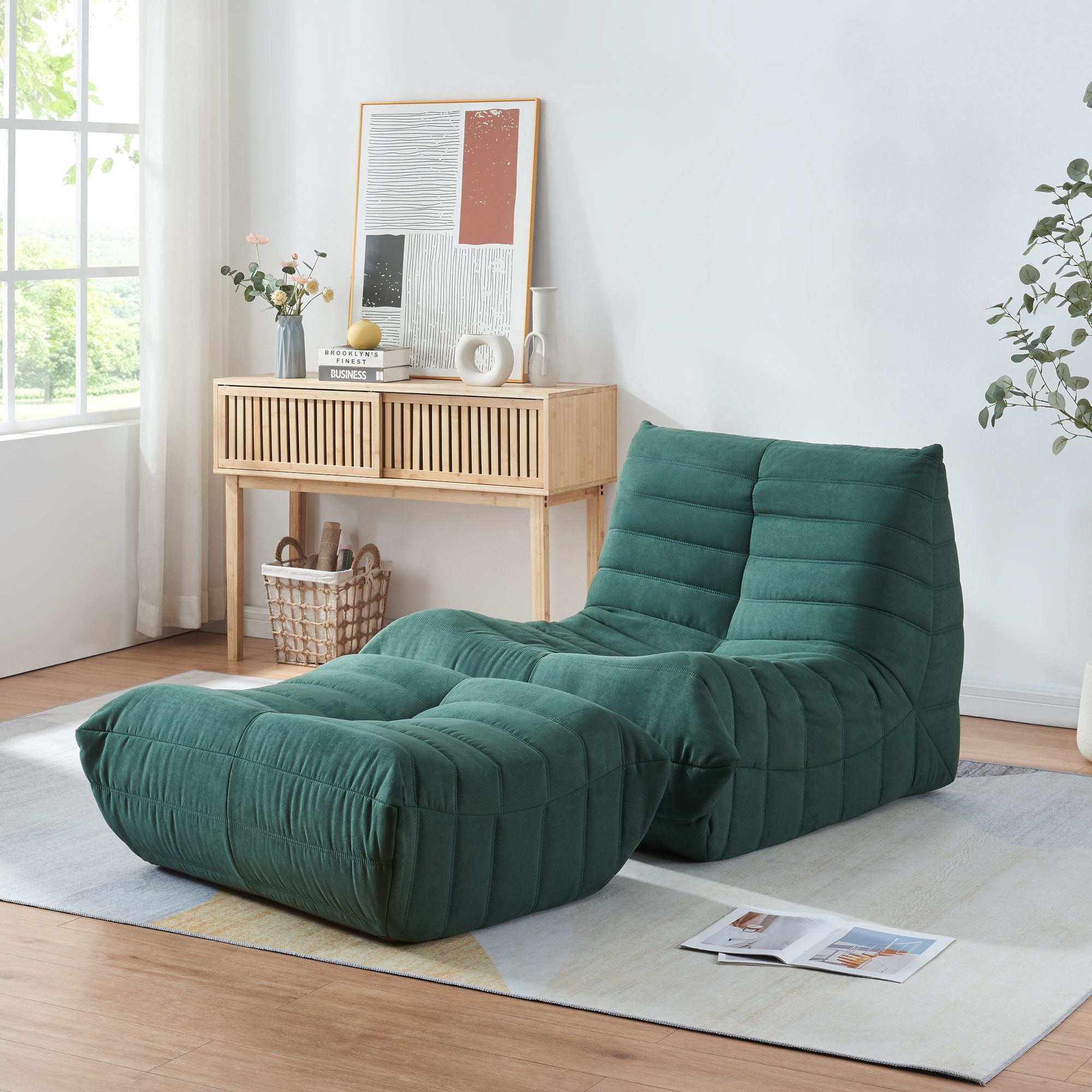 en.casa Sessel, »Kodsø« Bodensessel mit Hocker günstig online kaufen