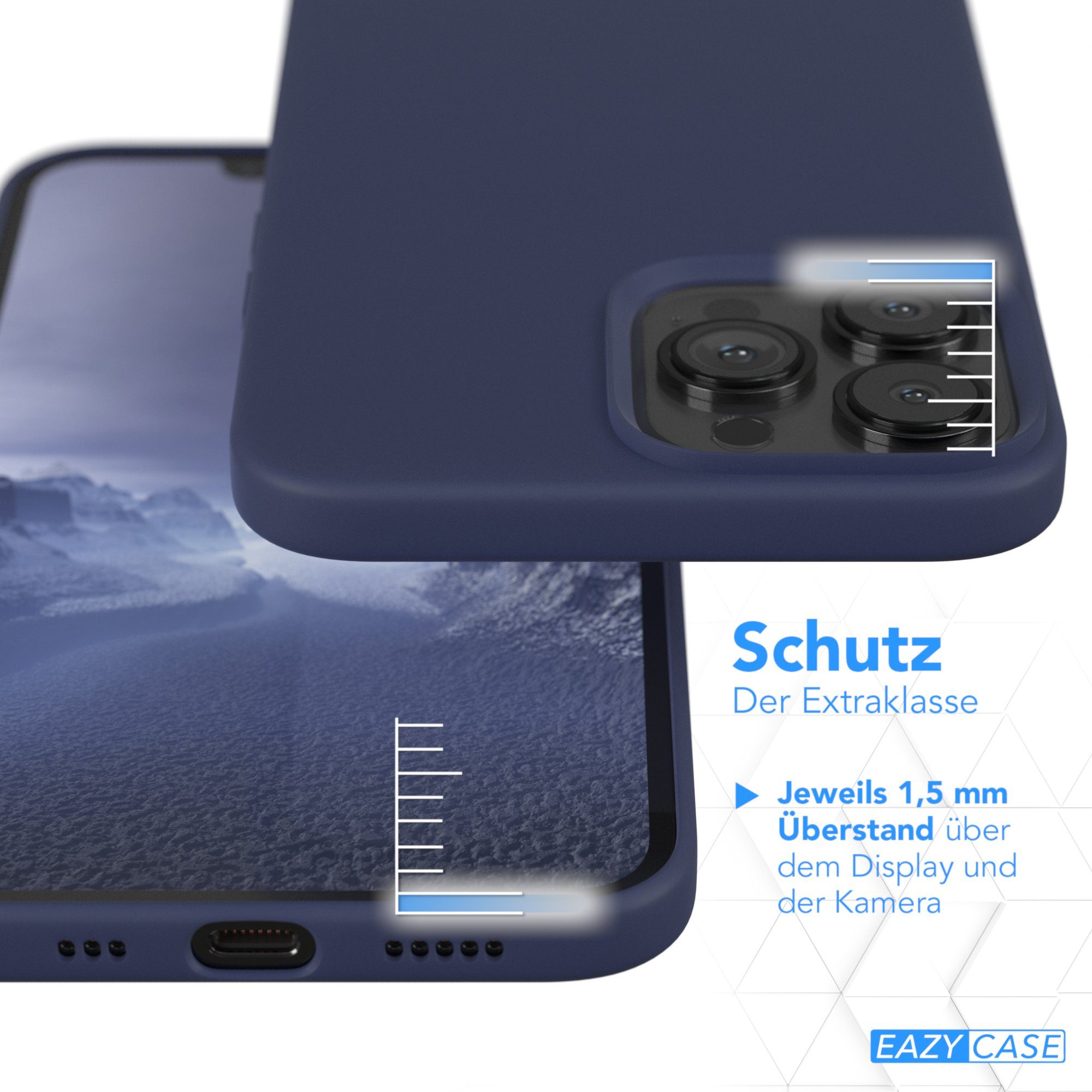 EAZY CASE Handyhülle Premium Silikon Case für Apple iPhone 13 Pro Max 6,7 Zoll, Handy Softcase Hülle Silikon mit Displayschutz Case Blau / Nachtblau