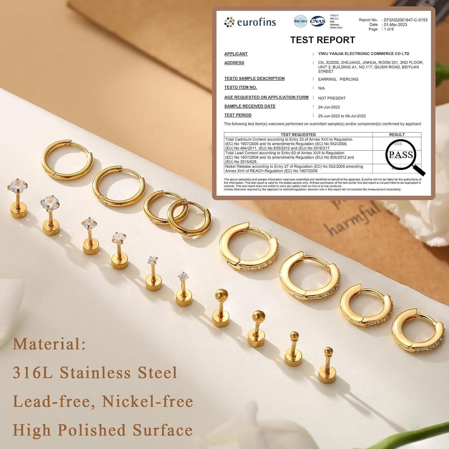 LuxusKollektion Ohrring-Set 9Paar Ohrstecker Set Gold Silber 316L Chirurgenstahl Cubic Zirkonia – Bild 5 von 5