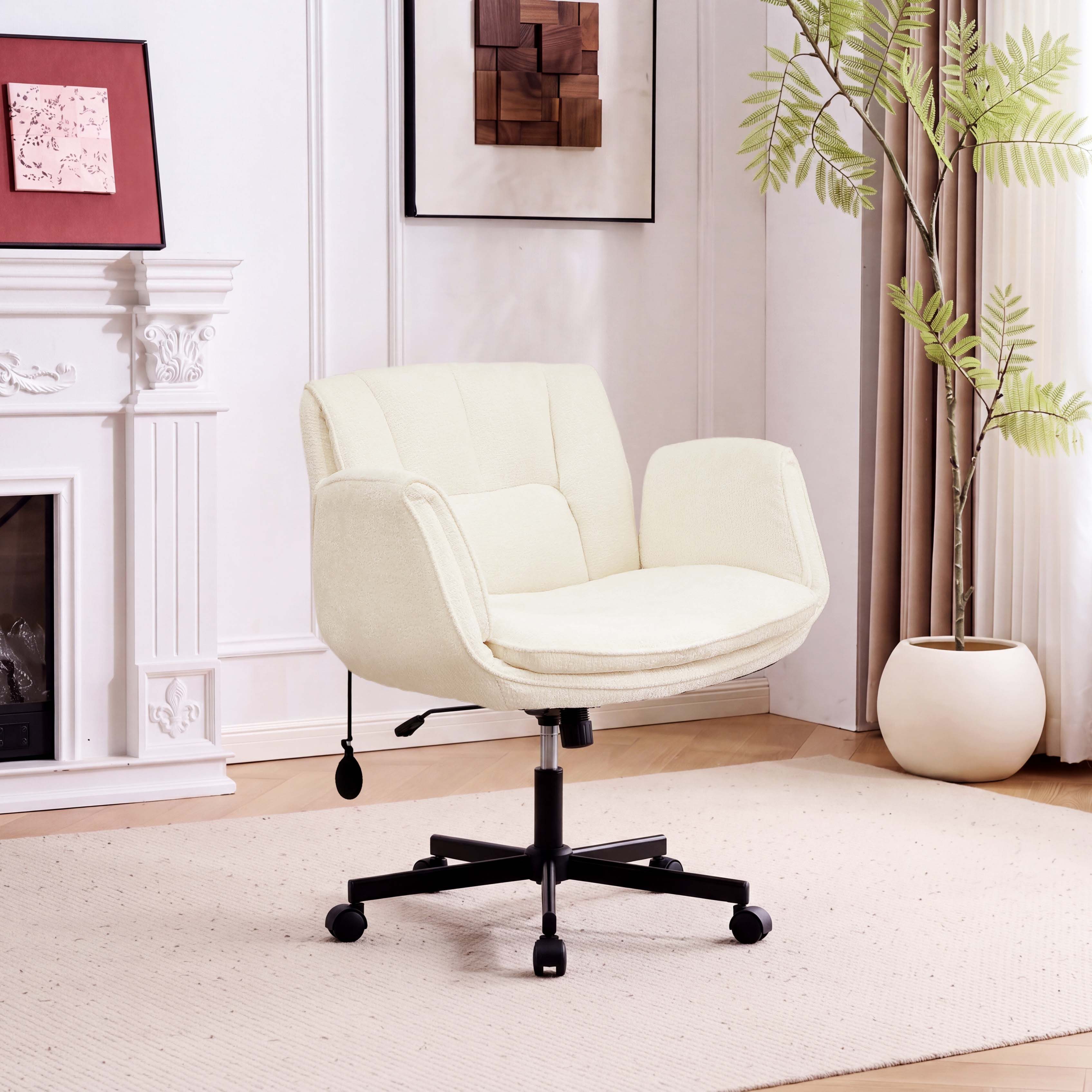 Vankel Drehstuhl Ergonomischer Drehstuhl mit Lordosenstütze und breitem Sitz, Bürostuhl mit Rollen, Klapparmlehnen und weicher Polsterung