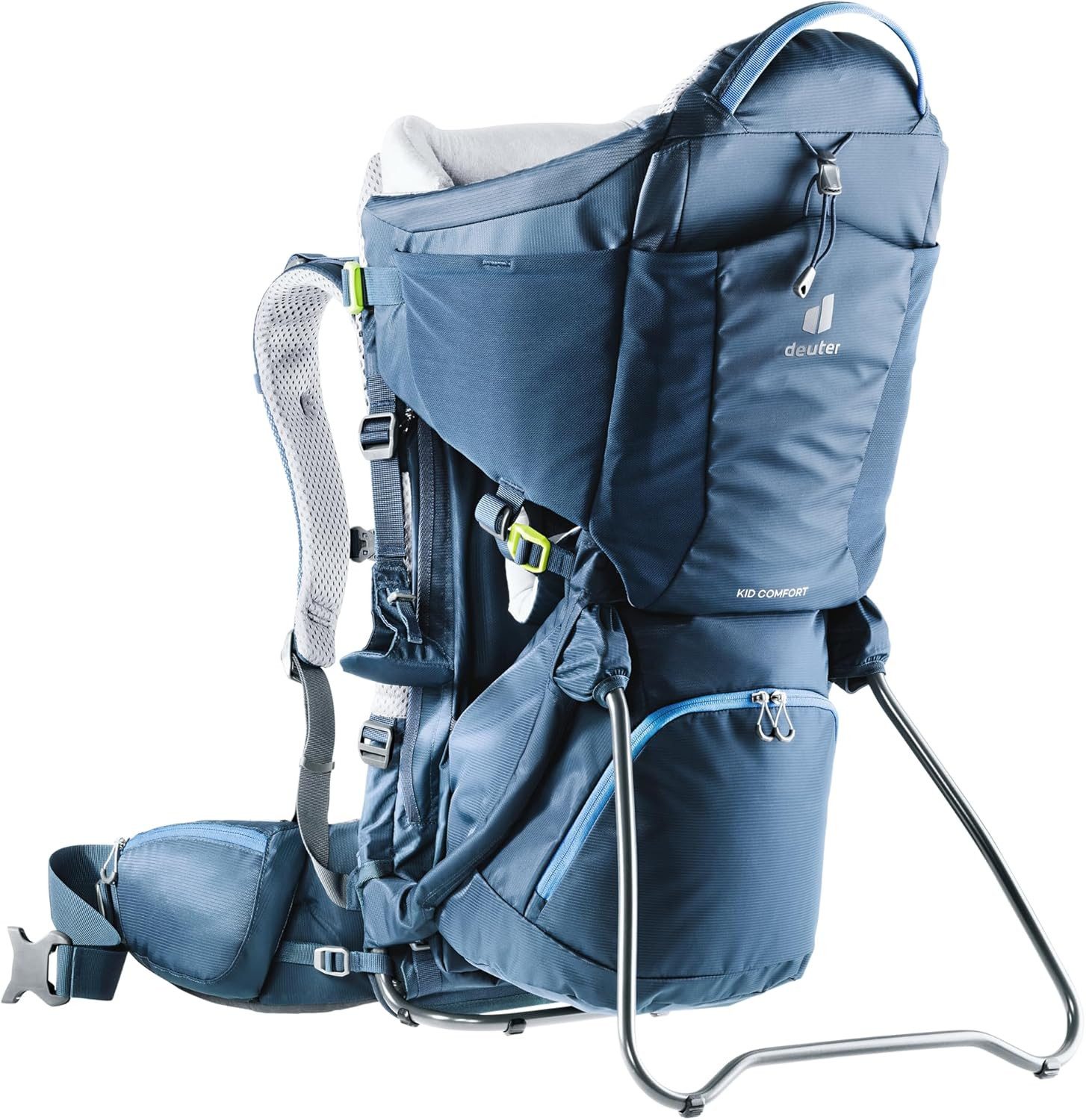 deuter Wanderrucksack DEUTER Trekkingrucksack Kindertrage KID COMFORT PRO midnight blue (Kraxe mit Zubehör, Einzelprodukt mit Zubehör (Daypack, Sonnendach etc), integriertes Sonnendach, Daypack, Rückspiegel, Aircomfort-Rückensystem