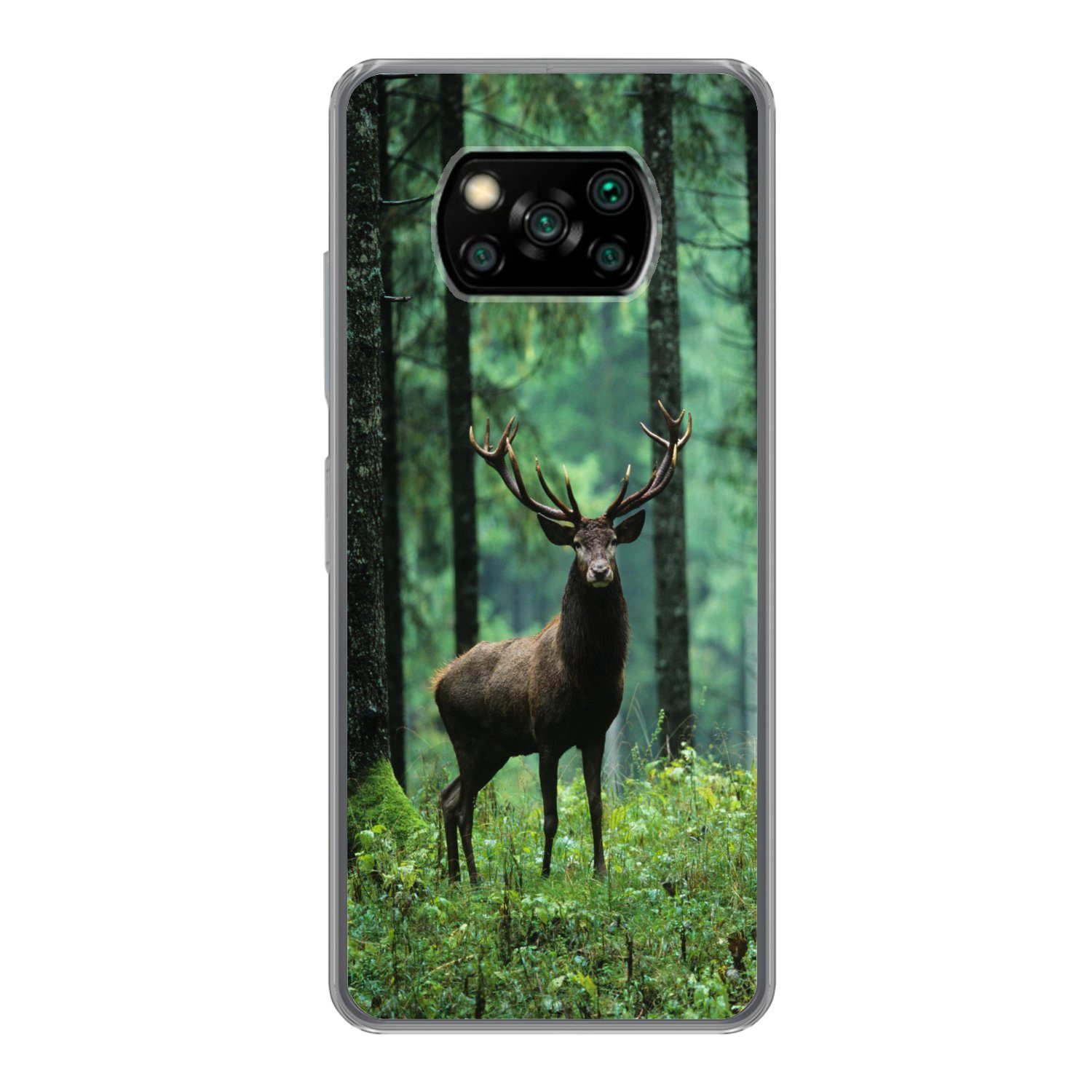 MuchoWow Handyhülle für Xiaomi Poco X3 Pro Hirsche - Wald - Bäume - Tiere - Natur, Phone Case, Silikon, Schutzhülle Dünn