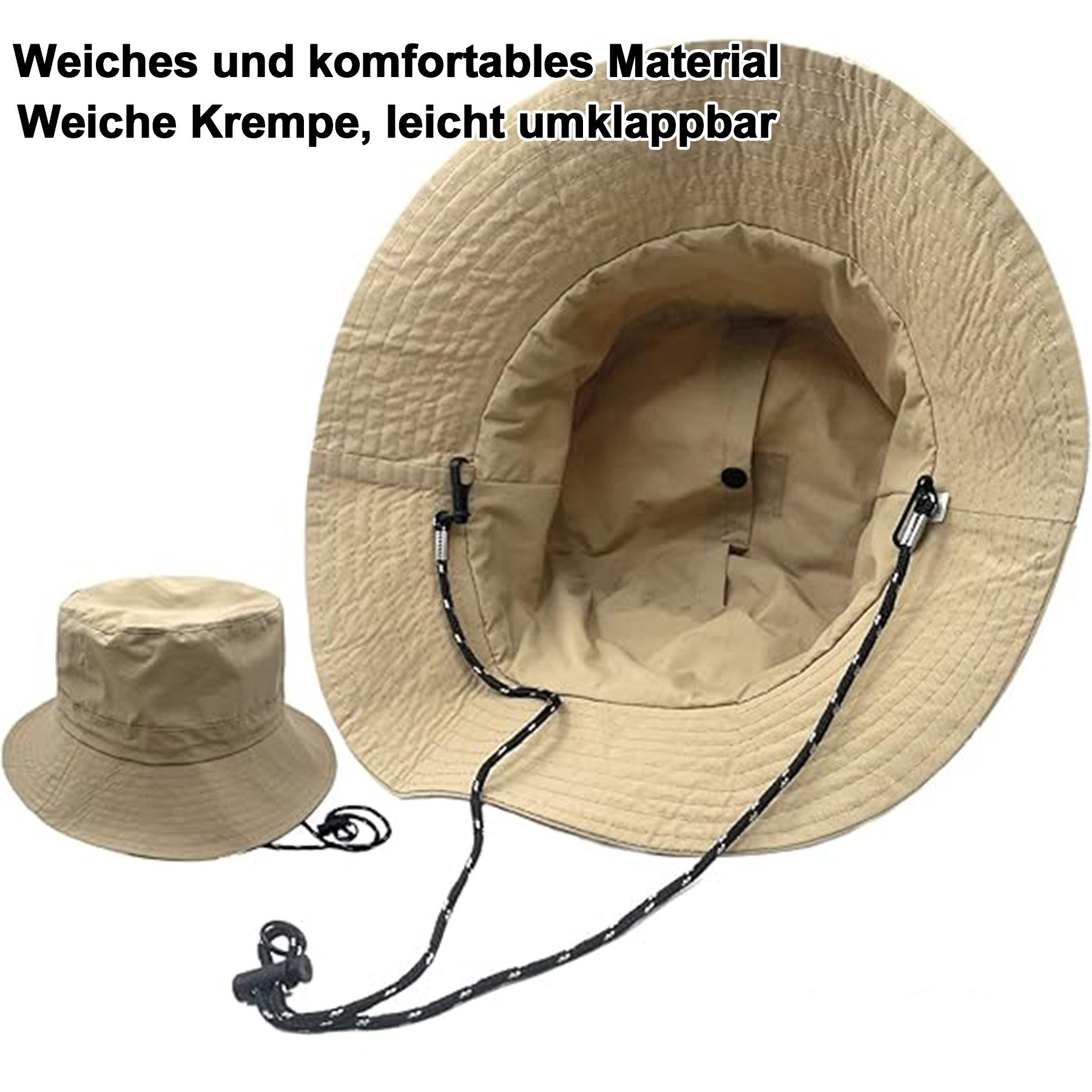 Mutig Fischerhut Sonnenhut Damen Herren, Wasserdichter Fischerhut mit Kinnriemen (UV Schutz Sommer Hut, Faltbar und Schnell trocknend, Leichter Outdoor Regenhut – Bild 5 von 5