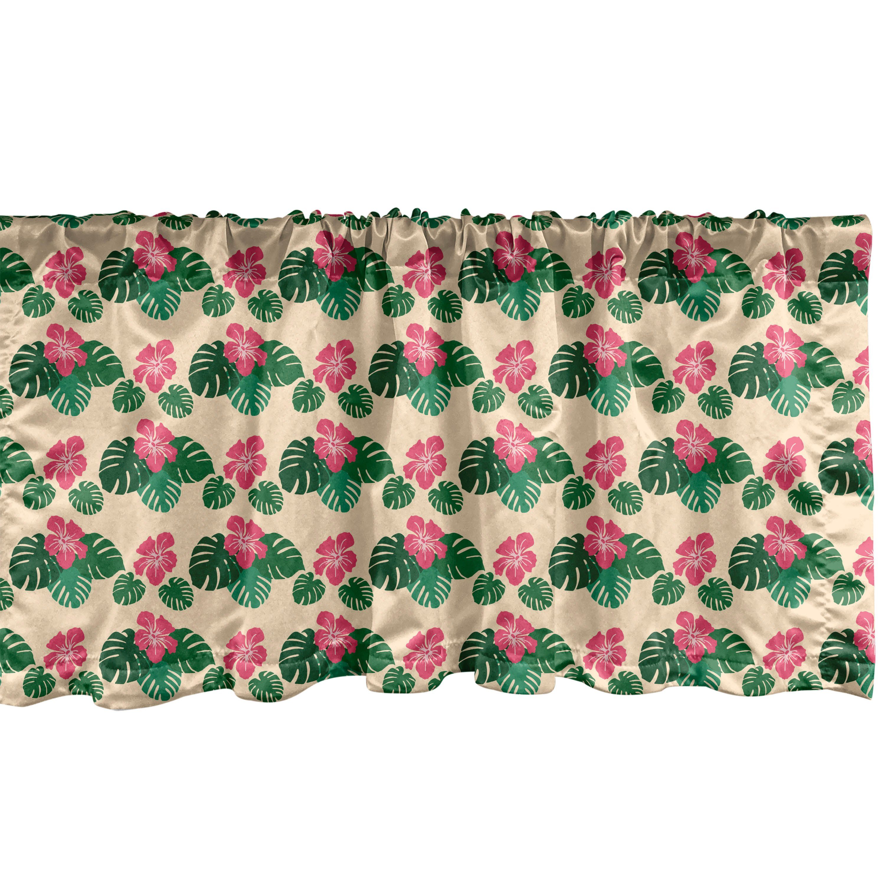 Scheibengardine Vorhang Volant für Küche Schlafzimmer Dekor mit Stangentasche, Abakuhaus, Microfaser, Tropisch Regen-Wald-Blüte Blätter