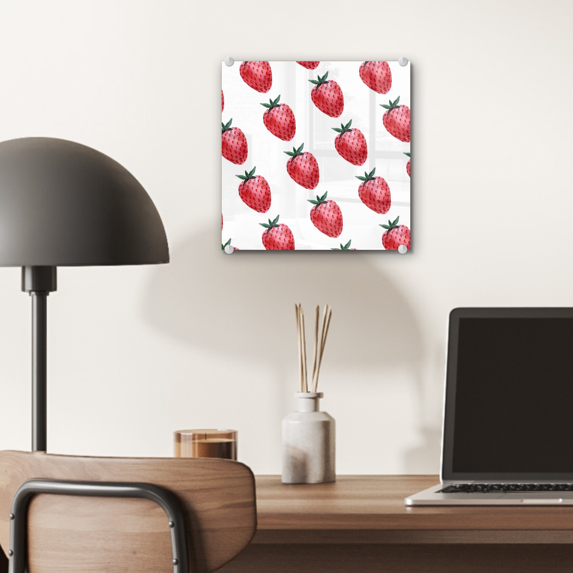 Erdbeere - Glasbilder - - Obst Wanddekoration (1 Foto Bilder Glas St), Weiß, MuchoWow - auf - Glas auf Acrylglasbild Wandbild