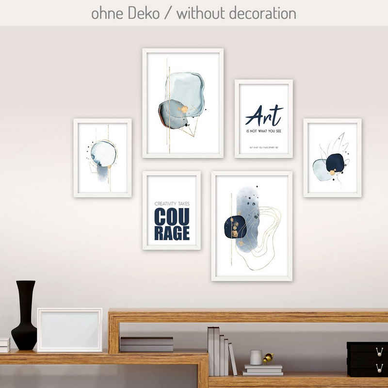 Poster, Kunst, Abstrakt, modern, blau (Set, 6 St), 6-teiliges Poster-Set, Kunstdruck, Wandbild, Posterwand, Bilderwand, optional mit Rahmen, WP561