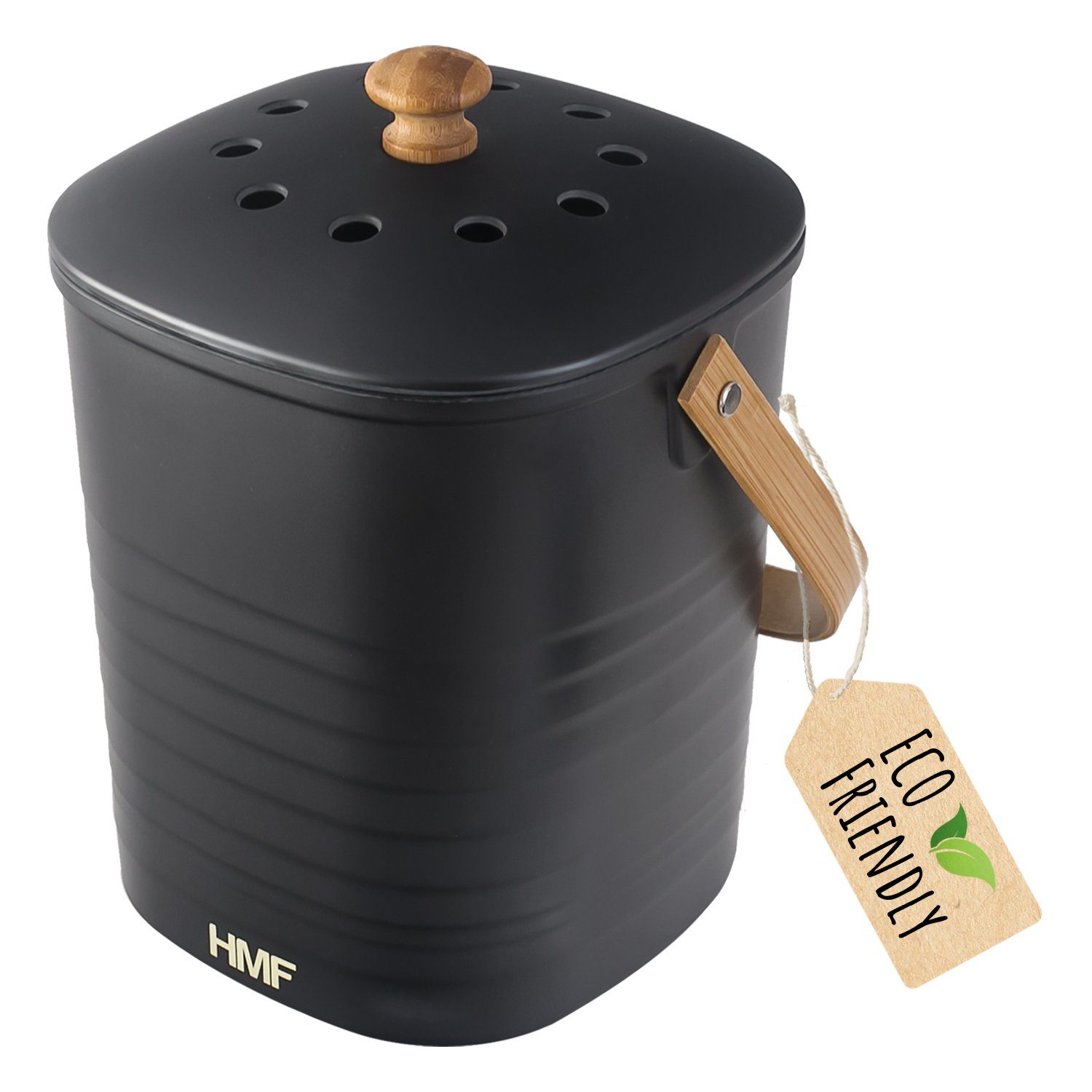 HMF Biomülleimer Komposteimer mit Aktivkohlefilter, kleiner Abfalleimer für  die Küche mit Deckel, 3L, Schwarz